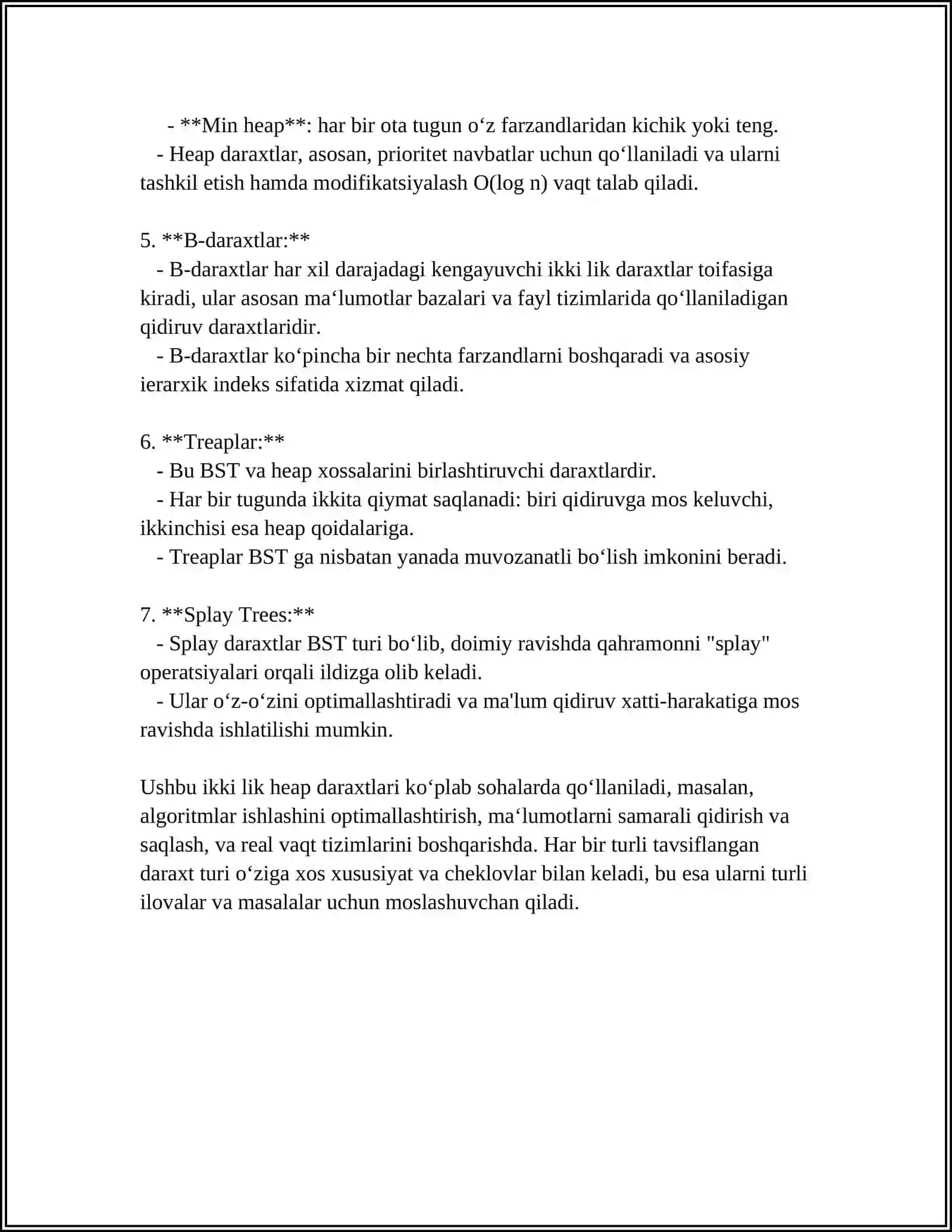 HEAP TREE KO‘RINISHIDAGI BINAR DARAXTLARNI QURISH ALGORITMI VA ULAR USTIDA AMALLAR 4