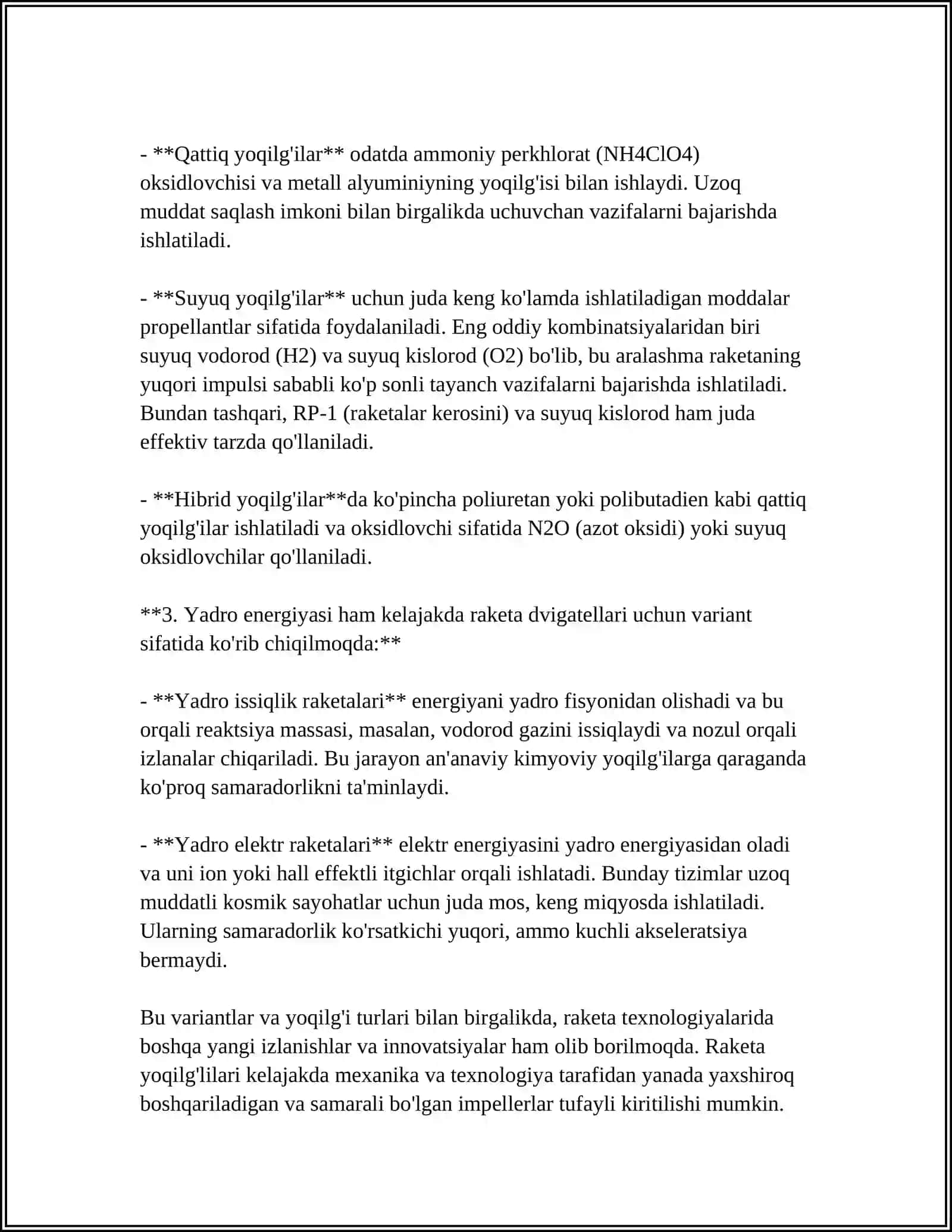 RAKETA YOQILGʻI BOʻLIMI ISHLASH PRINSIPLARI 4