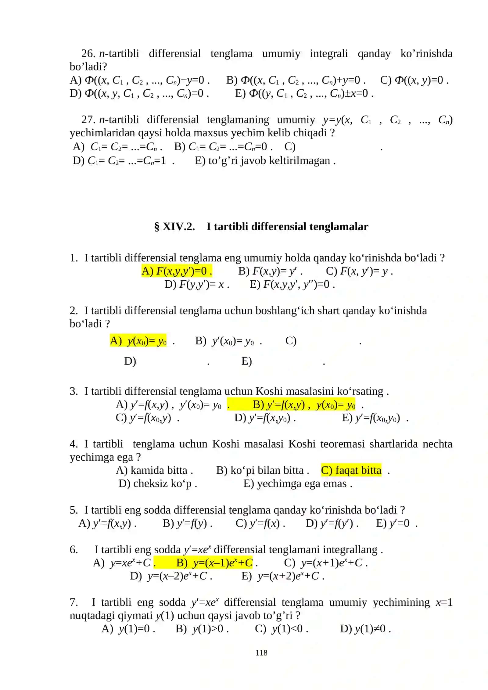 XIV BOB. DIFFERENSIAL TENGLAMALAR 4