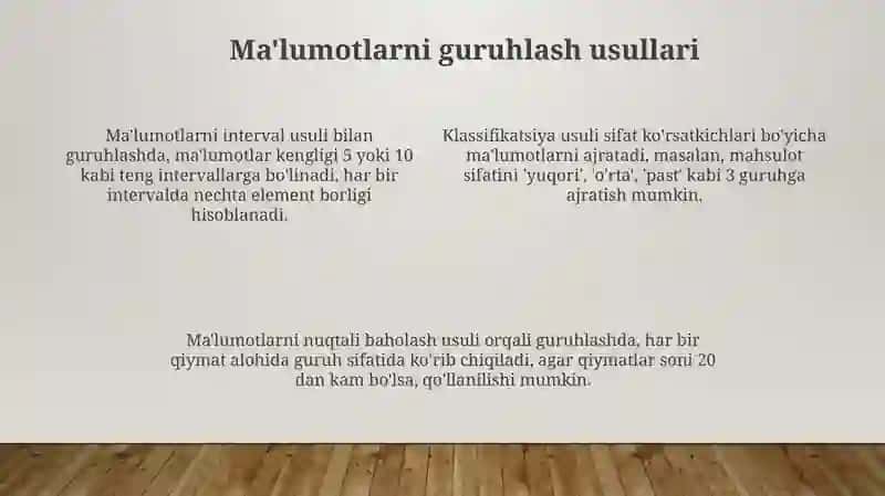 Statistik jamlash va guruhlash 4