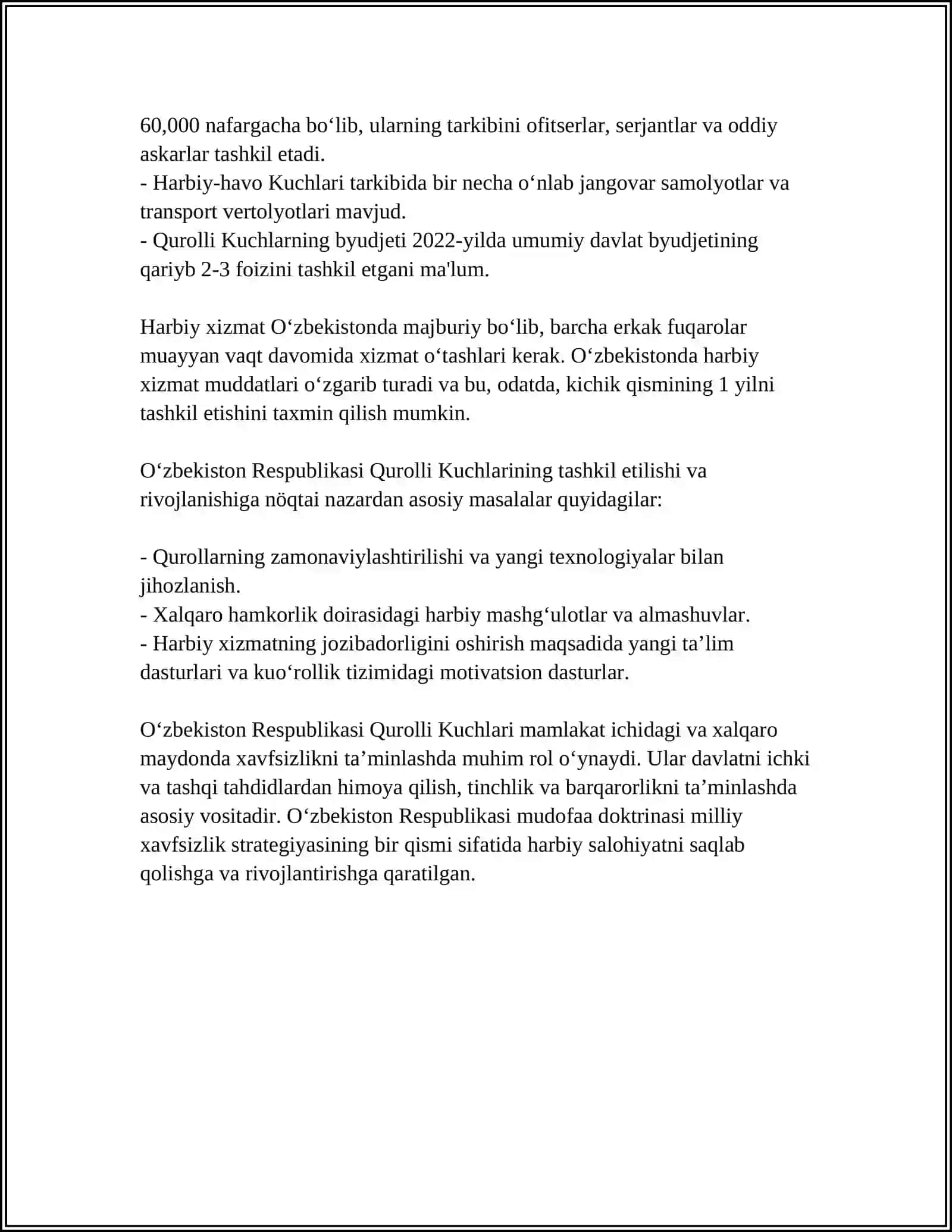 O'ZBEKISTON RESPUBLIKASI QUROLLI KUCHLARINING UMUMHARBIY NIZOMLARI VA ULARNING MOHIYATI 4