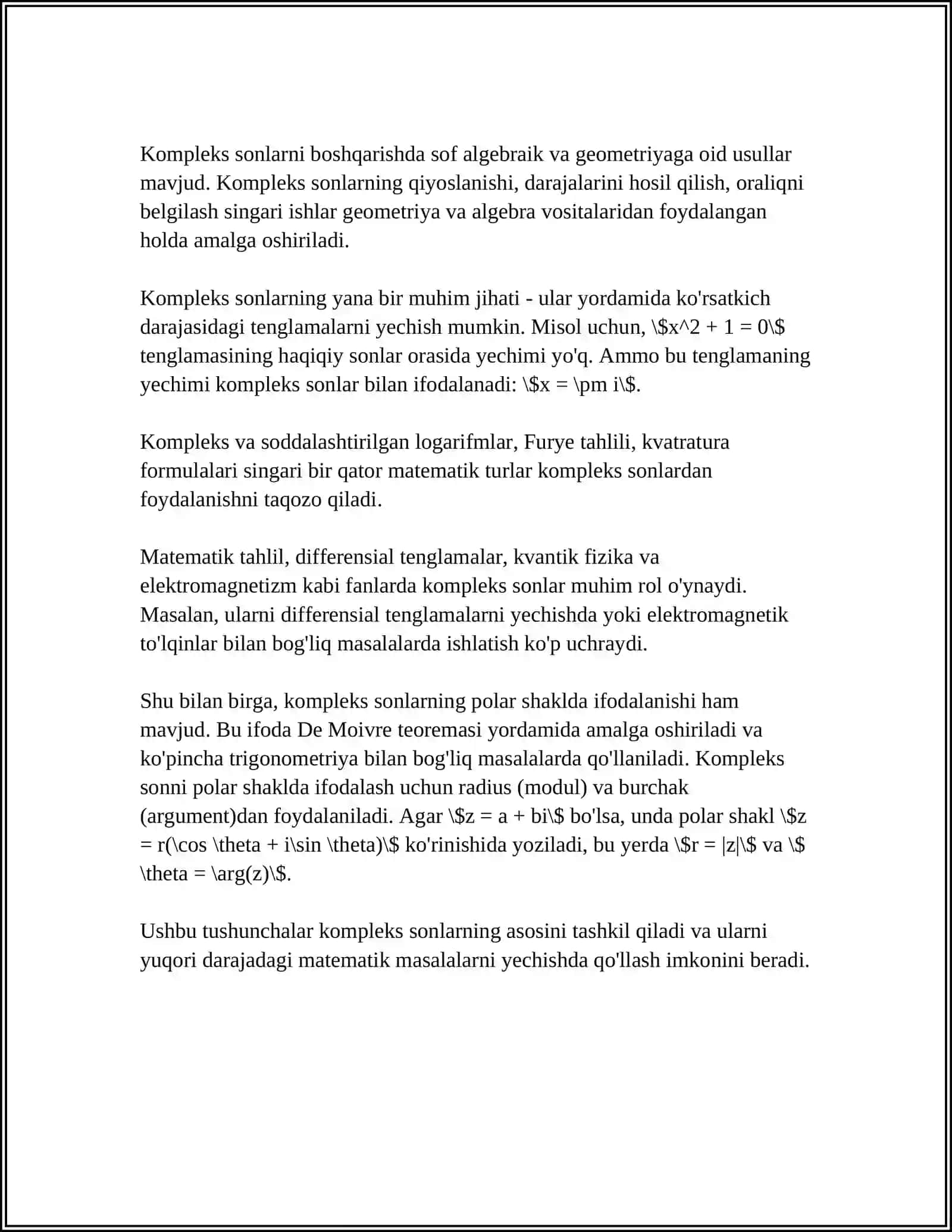 KOMPLEKS VA ARIFMATIK AMALLAR O'ZARO HAMKORLIKDA ISHLAYDIMI? 4