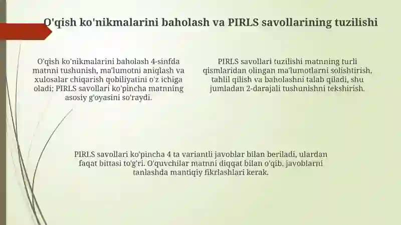 PIRLS baholash dasturiga tayyorlash (4-sinf misolida) 4
