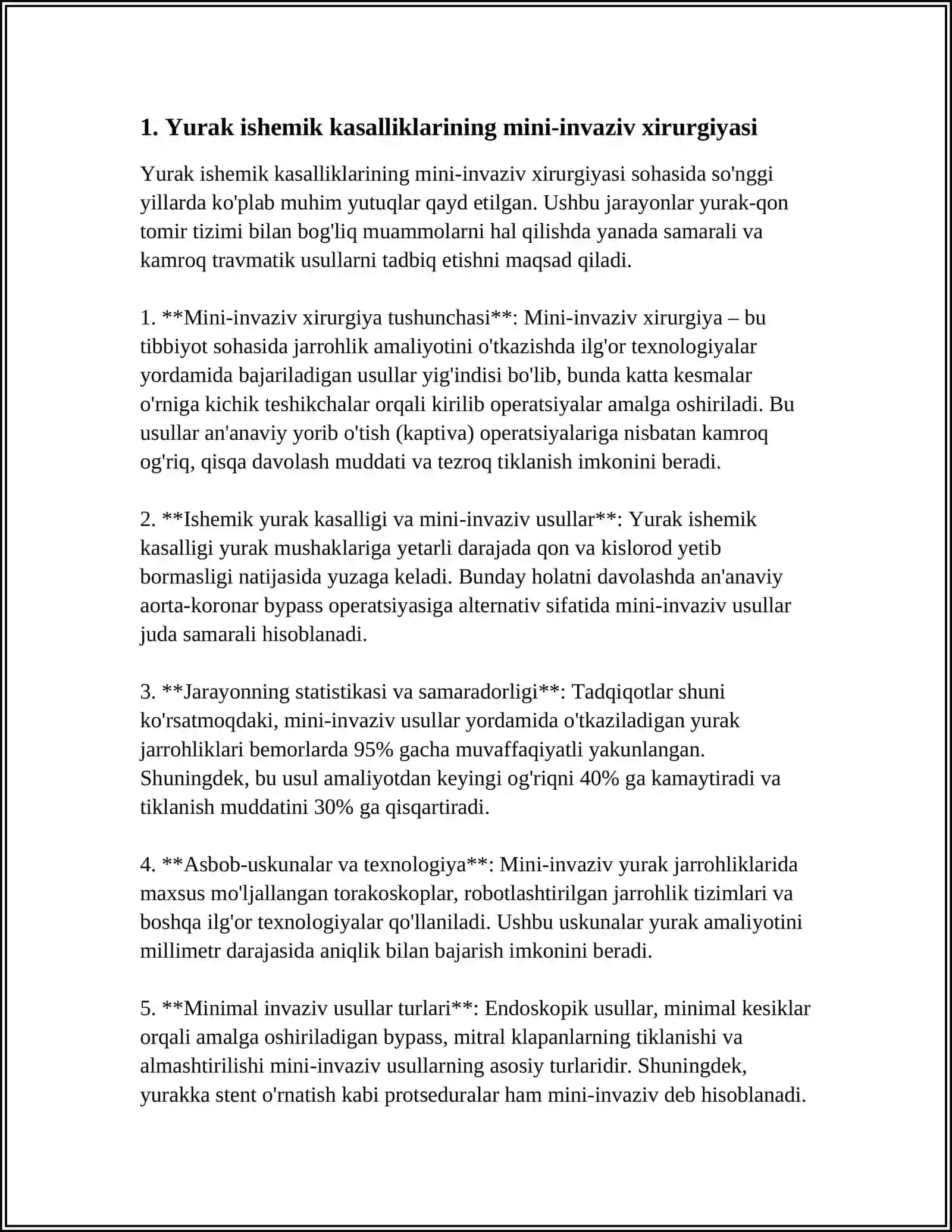 YURAK ISHEMIK KASSALIKLARINI OPERATIV DAVOLASHNING ZAMONAVIY USULLARI.YURAKNING TUĢMA NUQSONLARI XIRURGIYASI 4