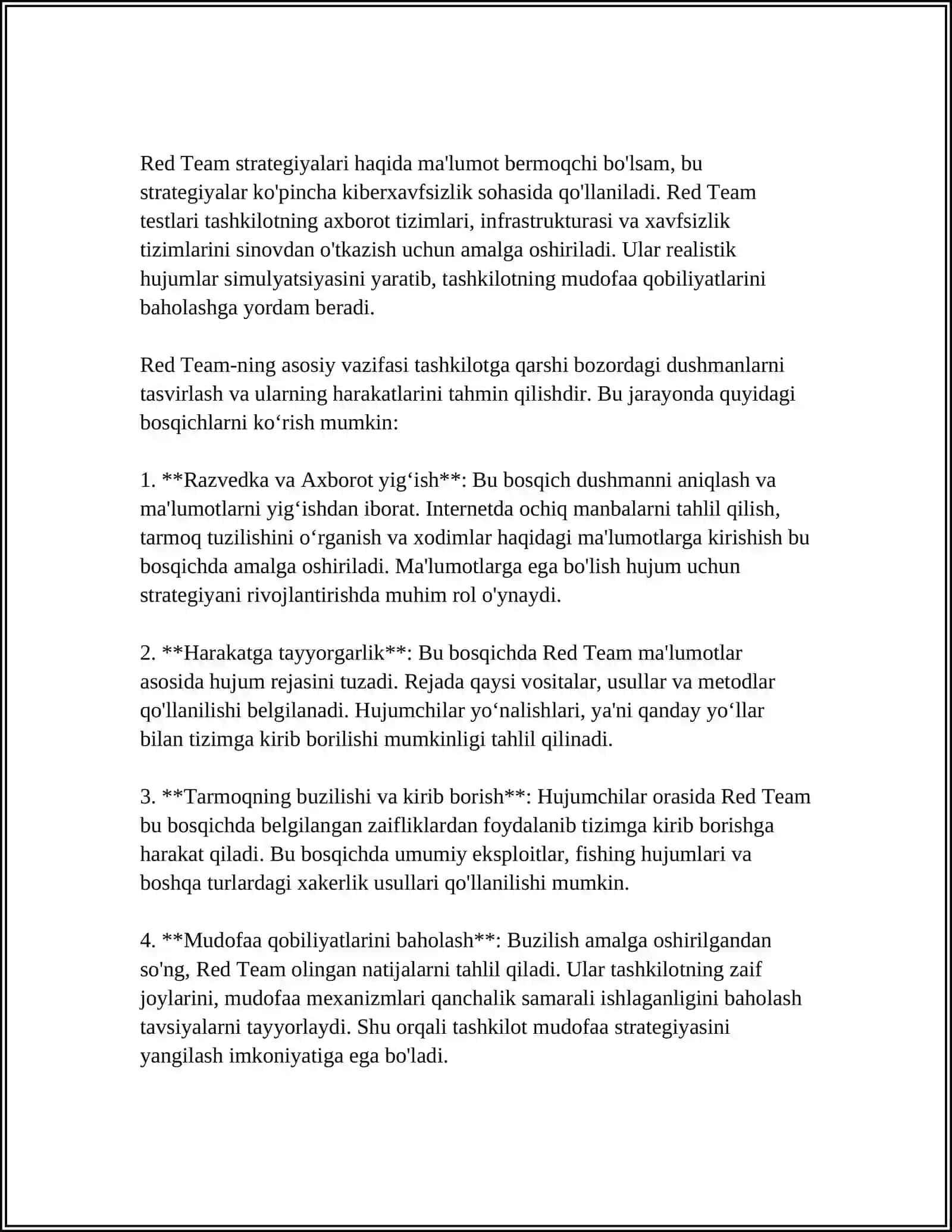 KOBERXAVFSIZLIKDA ''RED TEAM'' NING O'RNI 4