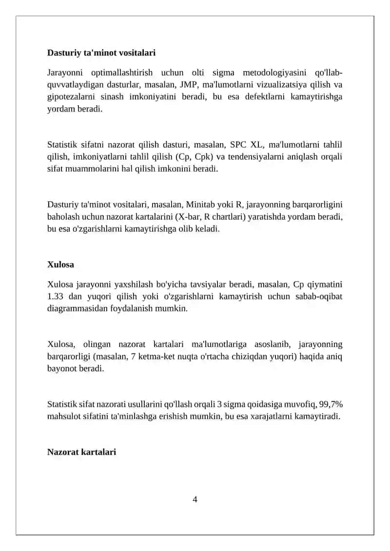Statistik sifat nazorati usullaridan foydalanish 4