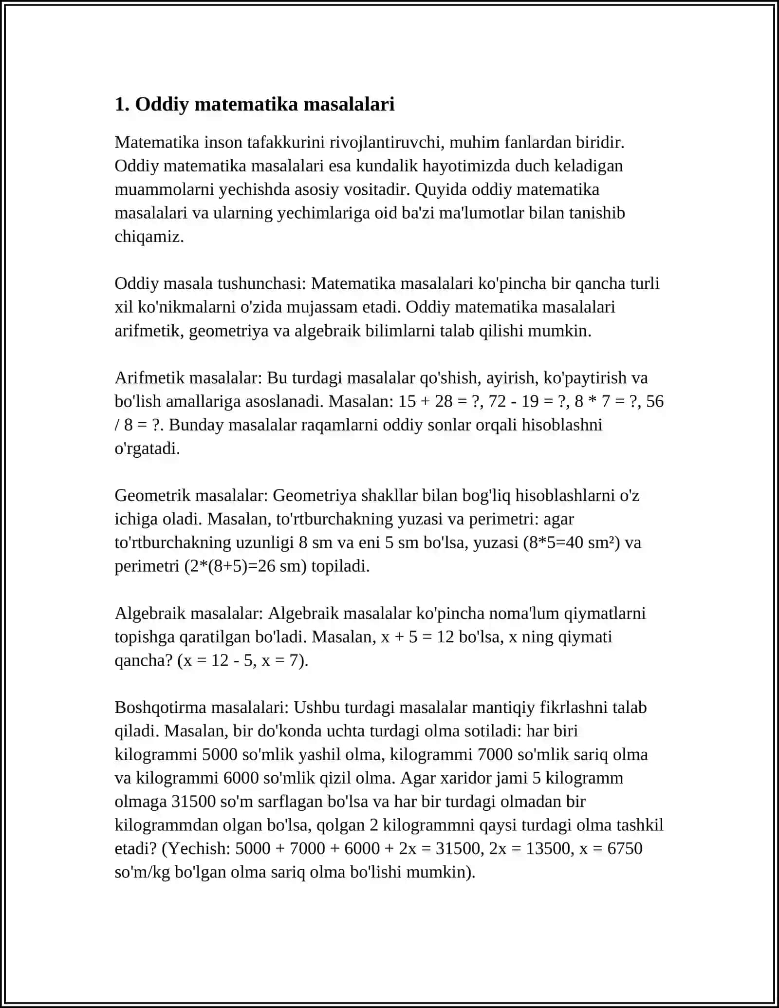 Oddiy matematika masalalari 4