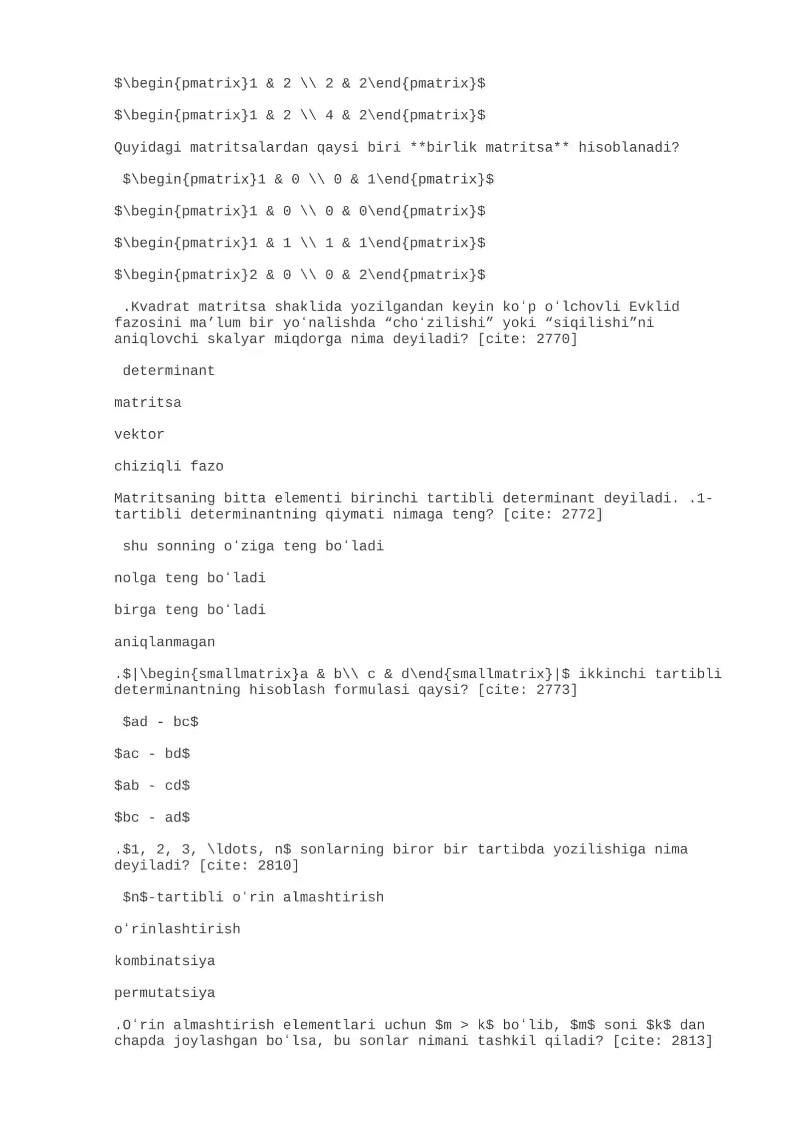 Savollar CHIZIQLI ALGEBRA 4