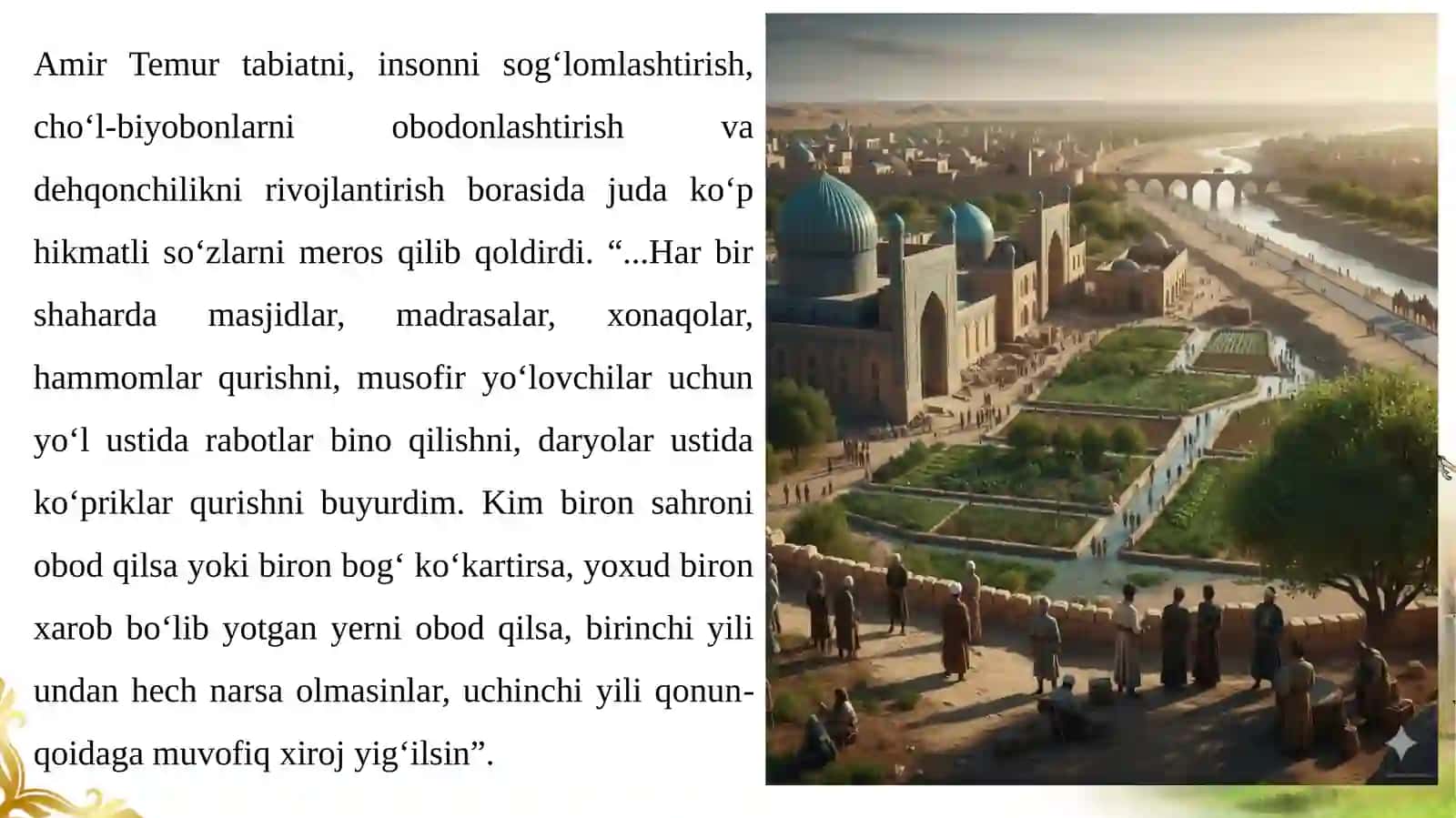 Amir Temur davlatida obodonlashtirish va bunyodkorlik 4
