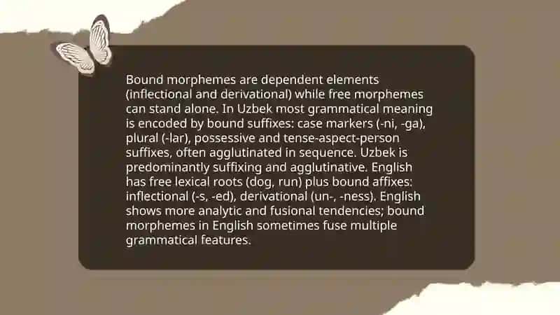 Morphological typology: Classification and Grammatical structures of Uzbek and English 4