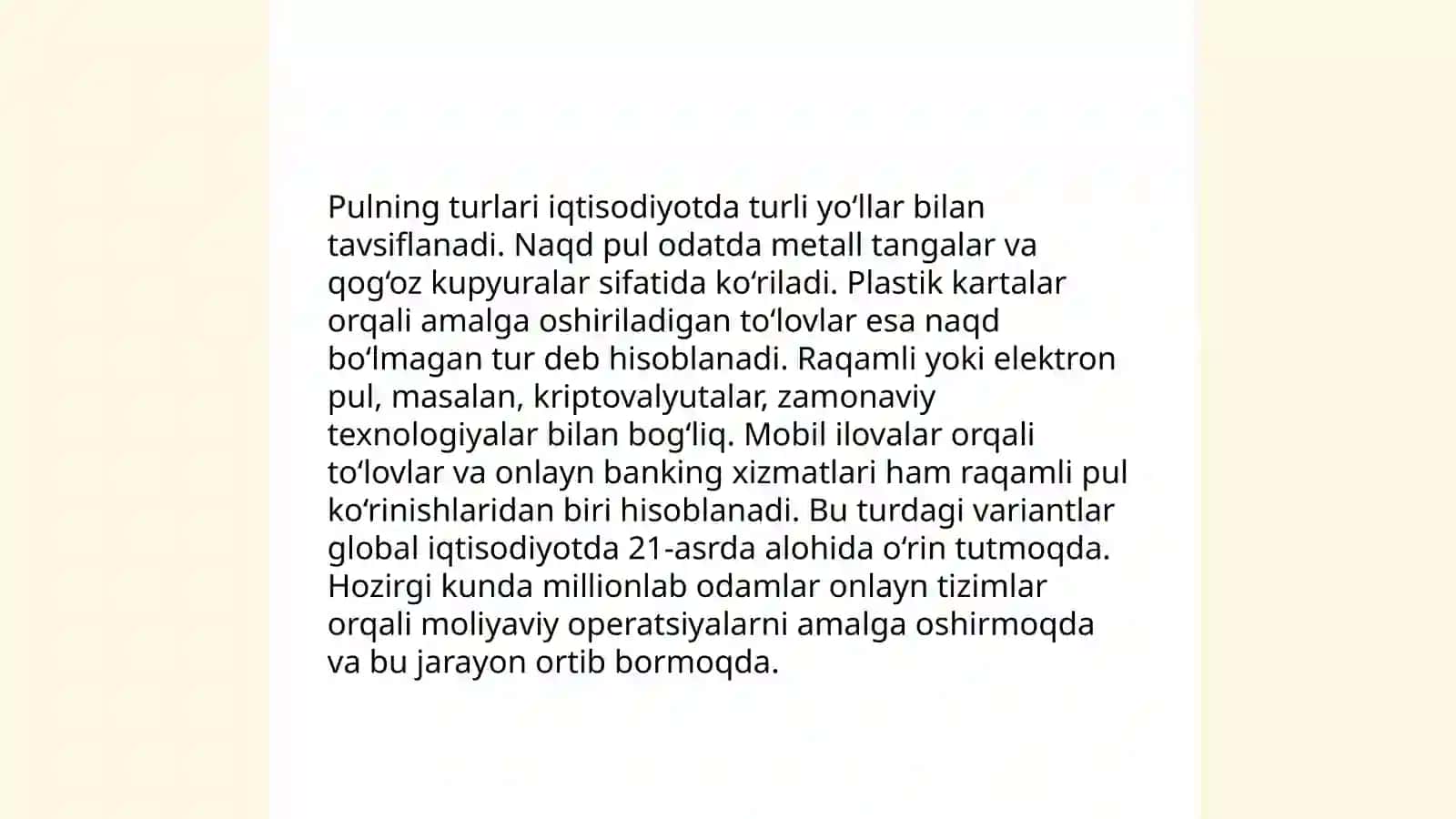 Pulning o'ziga xos xususiyatlari 4