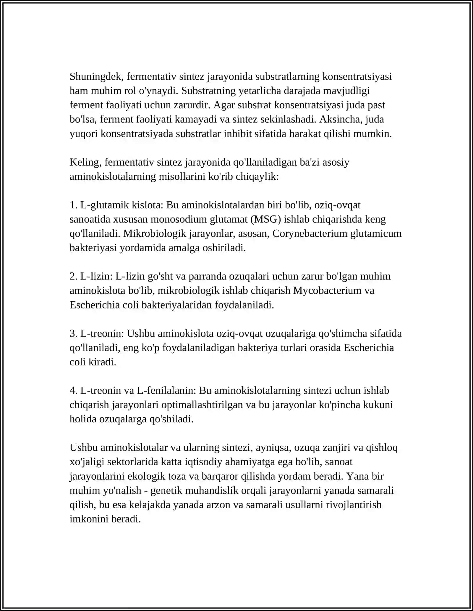 FERMENTLAR YORDAMIDA AMINOKISLOTALAR SINTEZI 4