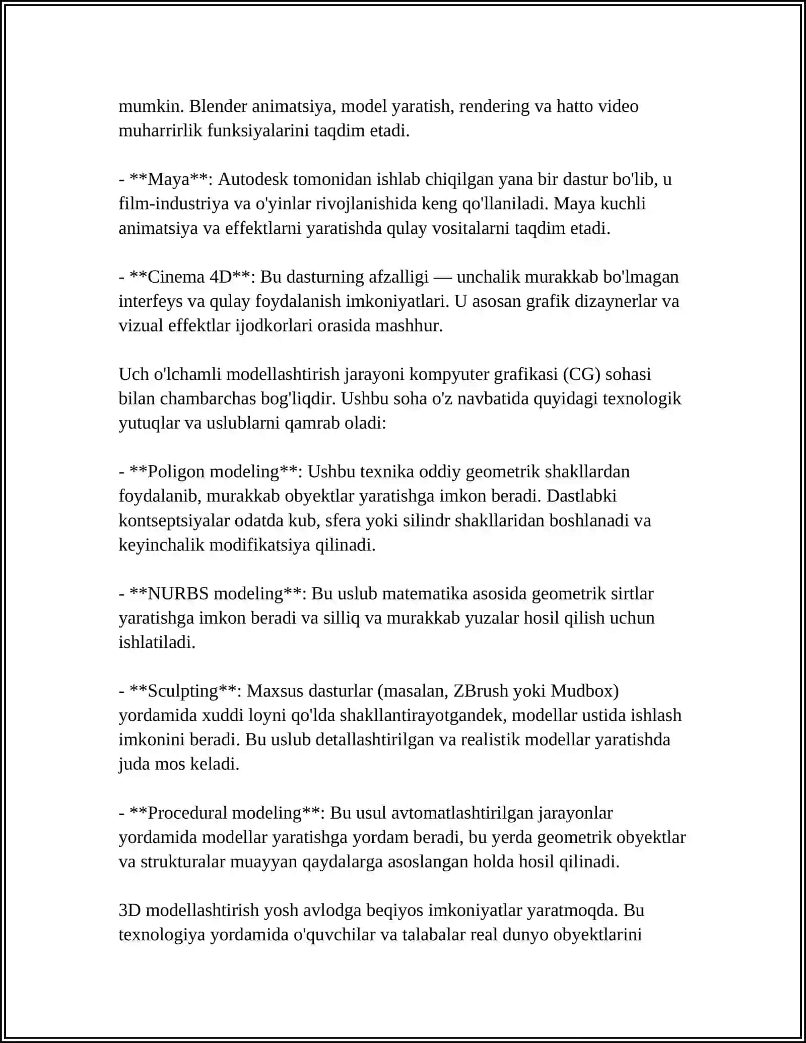 UCH OʻLCHOVLI GRAFIKA IMKONIYATLARINI LOYIHALASHDA QOʻLLASH 4