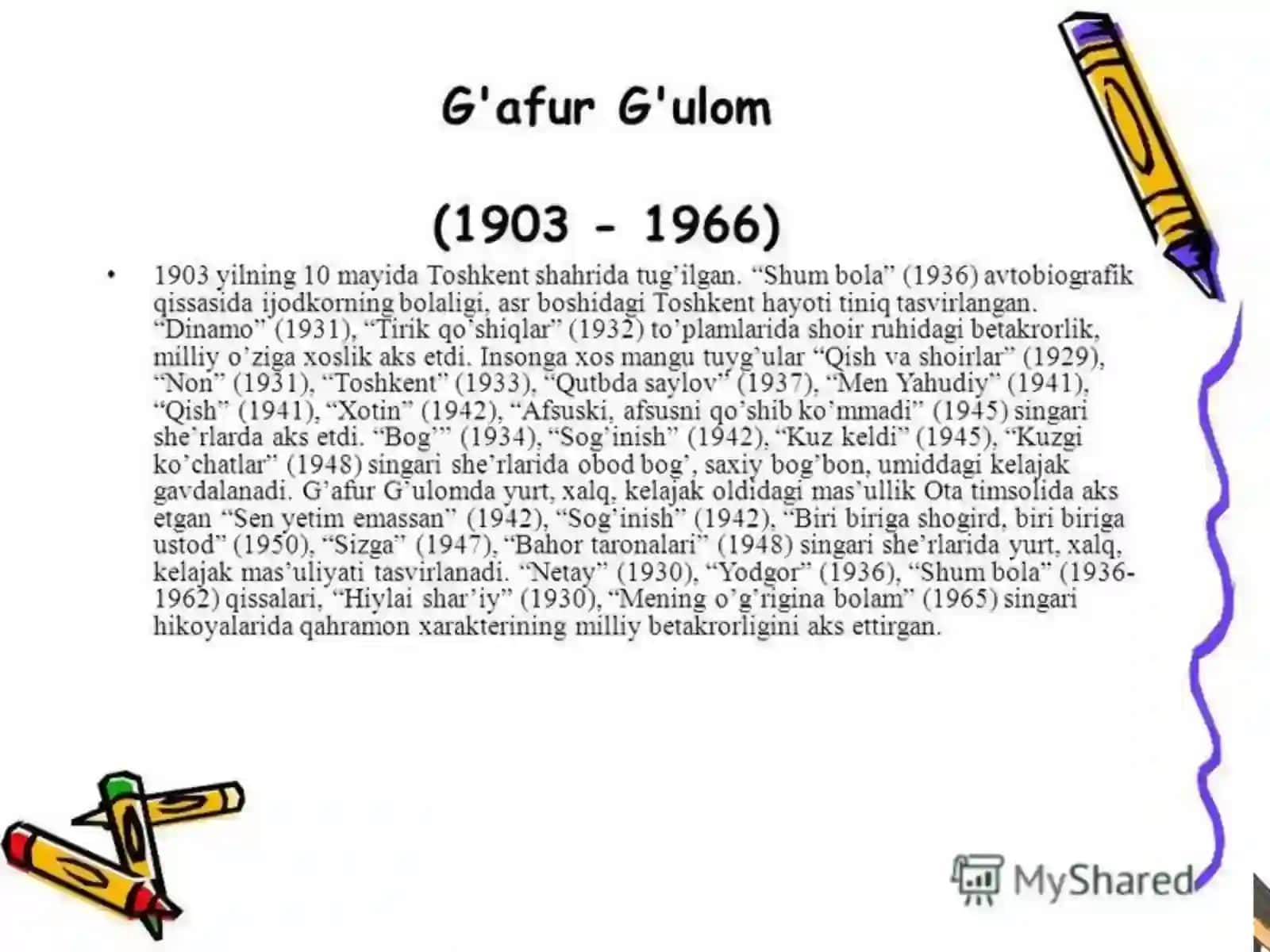 6-sinf adabiyot darsi  G'ofur G'ulom 4