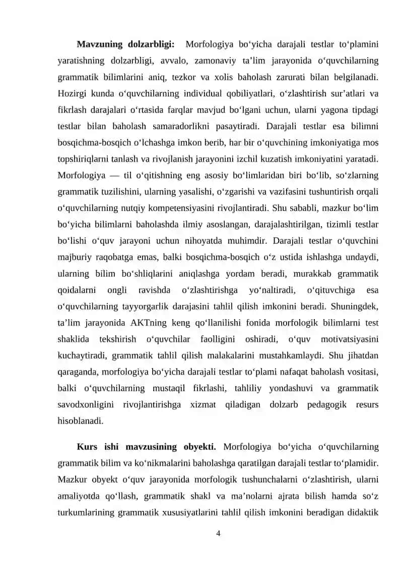 Morfologiya bo'yicha darajali testlar to'plami 4