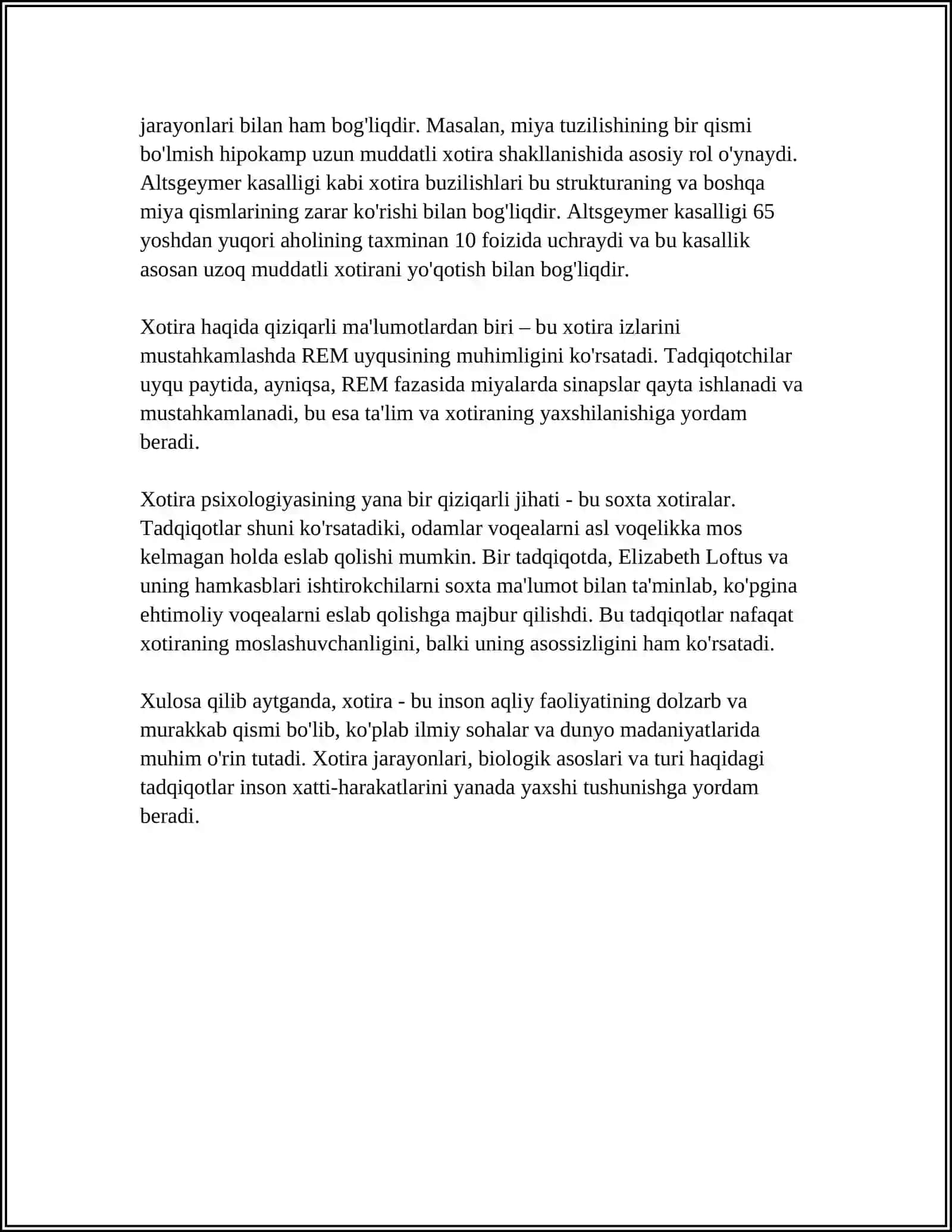 XOTIRA VA UNING TURLARI 4