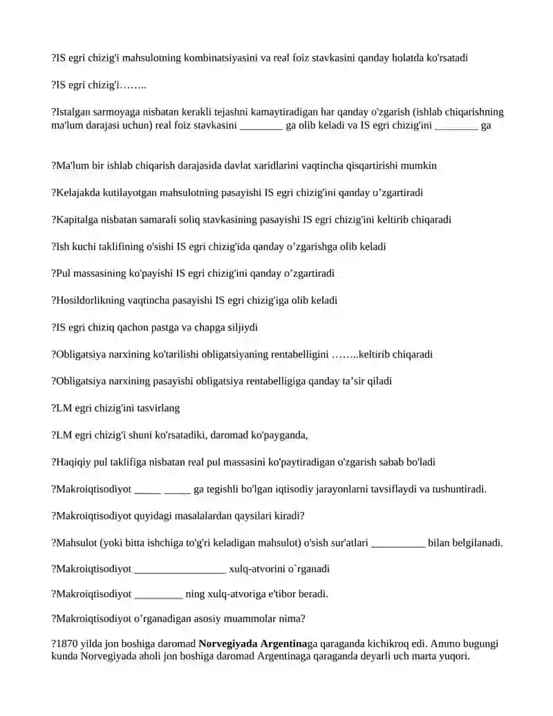 MACROECONOMICS test savollari 4