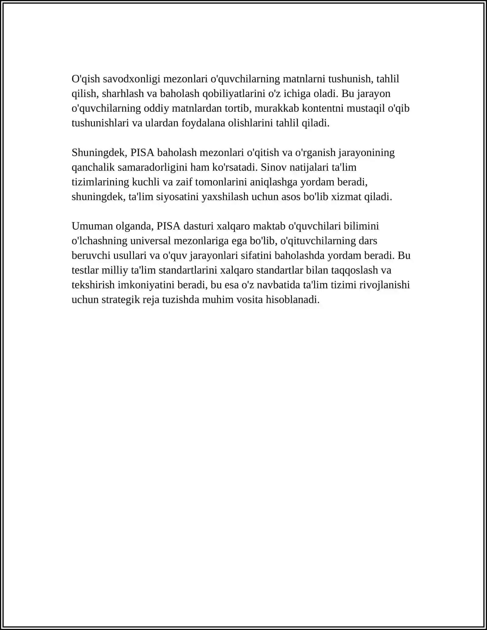PISA BAHOLASH MEZONLARIGA MOS SAVOLLAR TUZISH 4