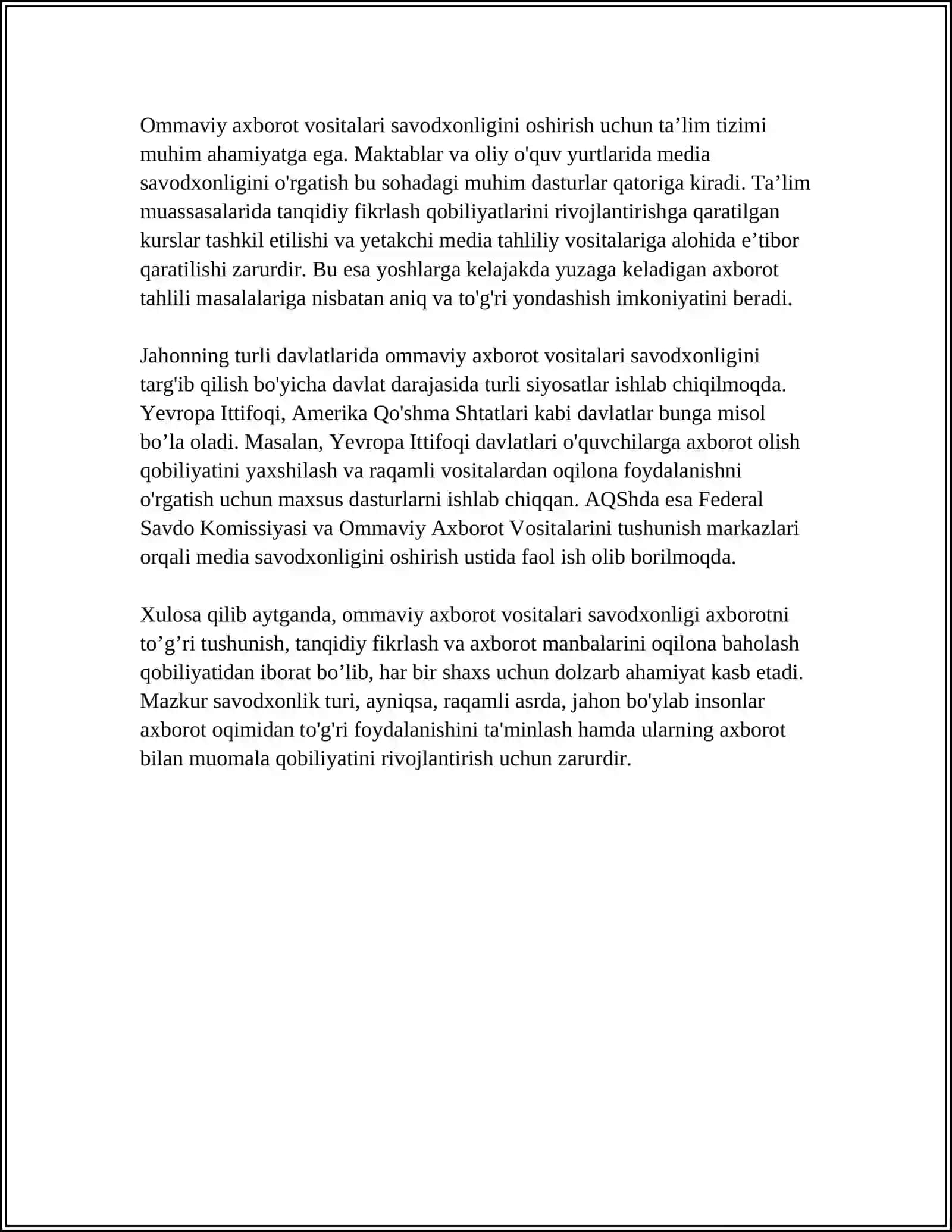 MEDIA SAVODXONLIKNI QANDAY OSHIRISH MUMKIN 4