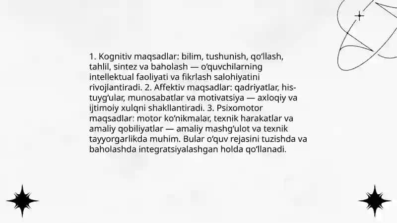 O'quv maqsadlari va ularning turlari. 4