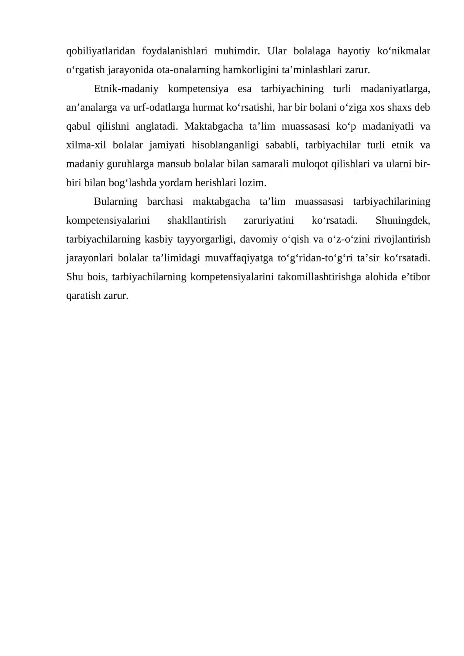 MAKTABGACHA TA’LIM MUASSASASI TARBIYACHISINING KOMPETENSIYASI 4