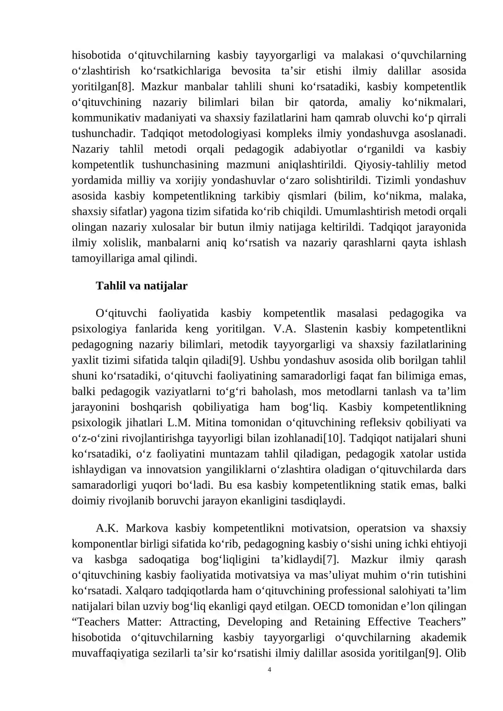 Oʻqituvchi faoliyatida kasbiy kompetentlikning oʻrni va ahamiyati 4