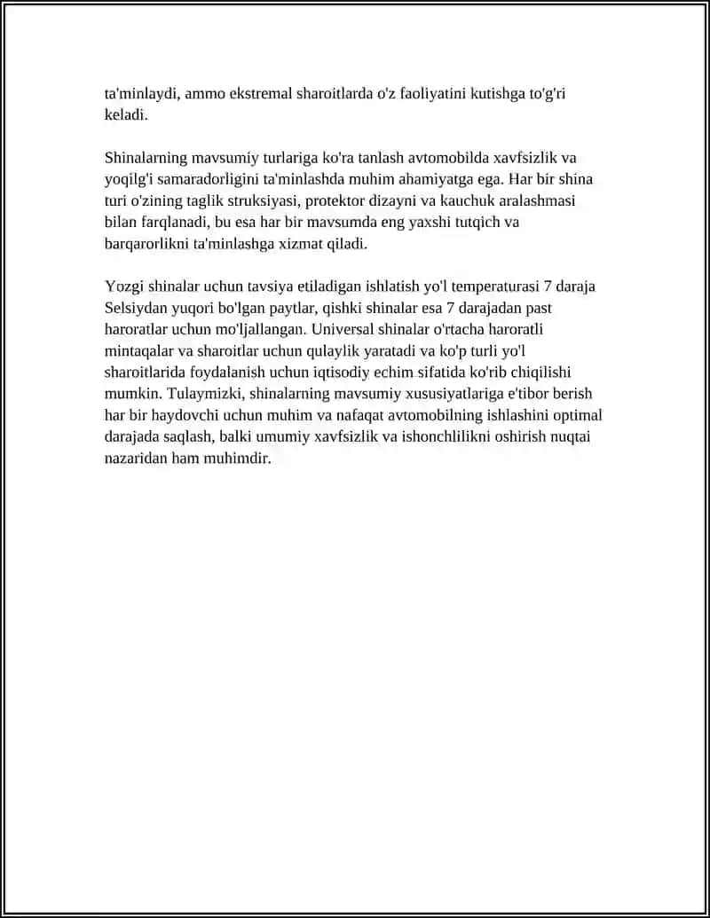 AVTOMOBIL SHINALARI TURLARI, XUSUSIYATLARI VA BELGILARI 4