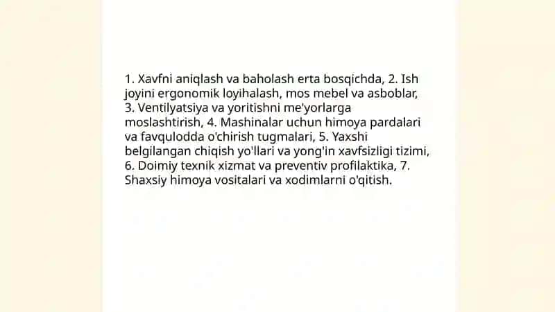 Ish joyida sog'lik va xavfsizlikni ta'minlash 4
