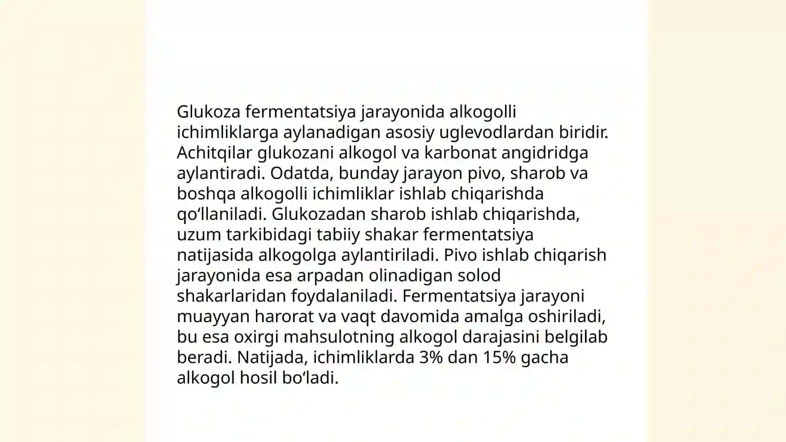 Glukozani bijgʻishidan olinadigan mahsulotlar 4