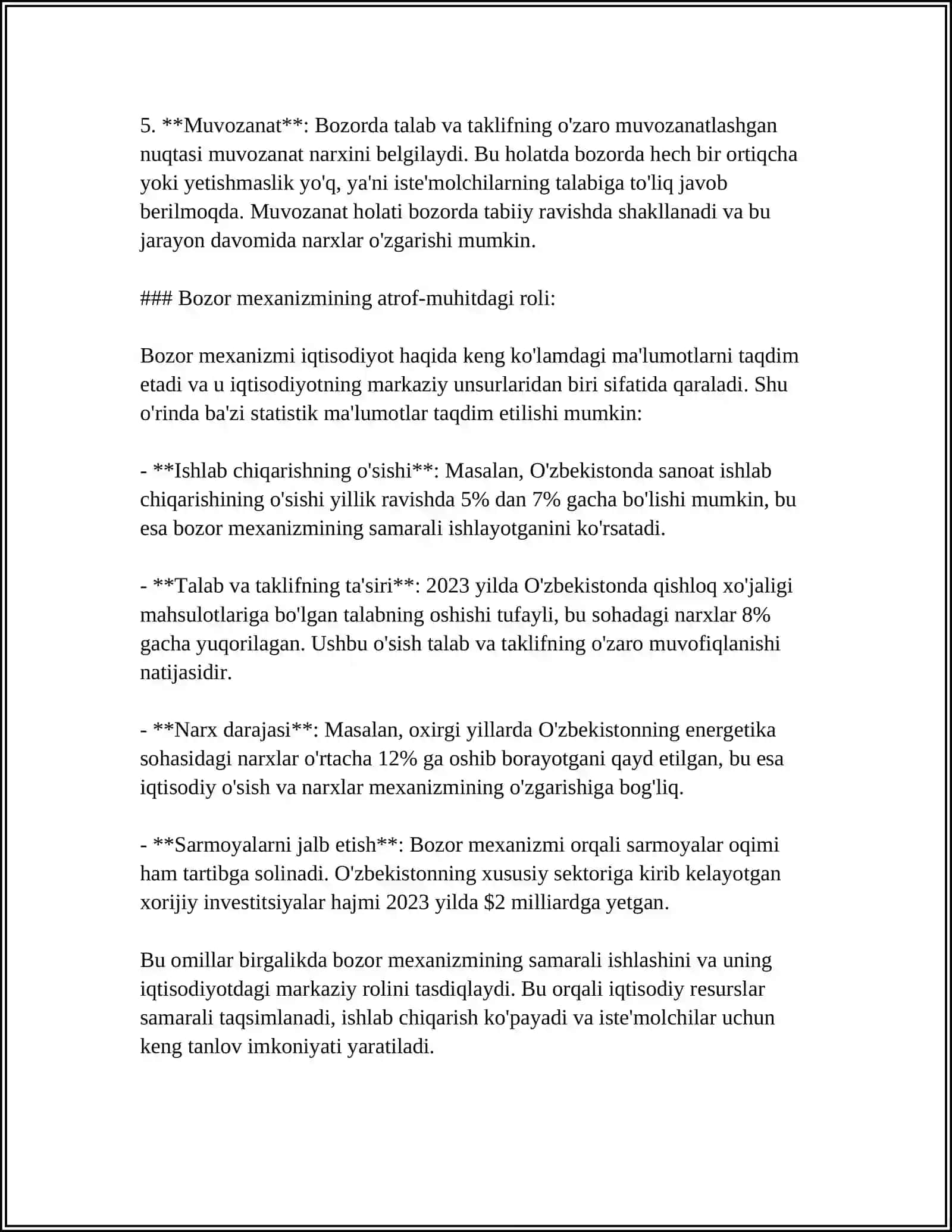 BOZOR, TALAB VA TAKLIF. BOZOR IQTISODIYOTI 4