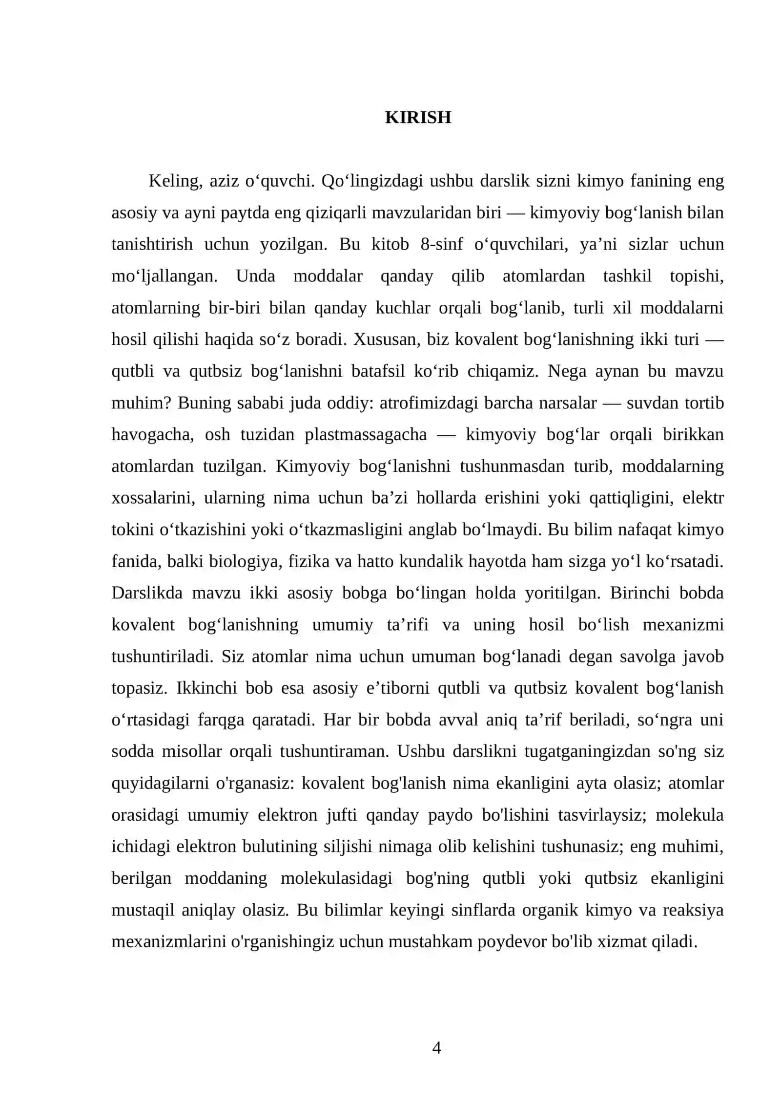 KIMYOVIY BOG‘LANISH TURLARI.QUTBLI VA QUTBSIZ KOVALENT BOG‘LANISH. 8 - SINF 4