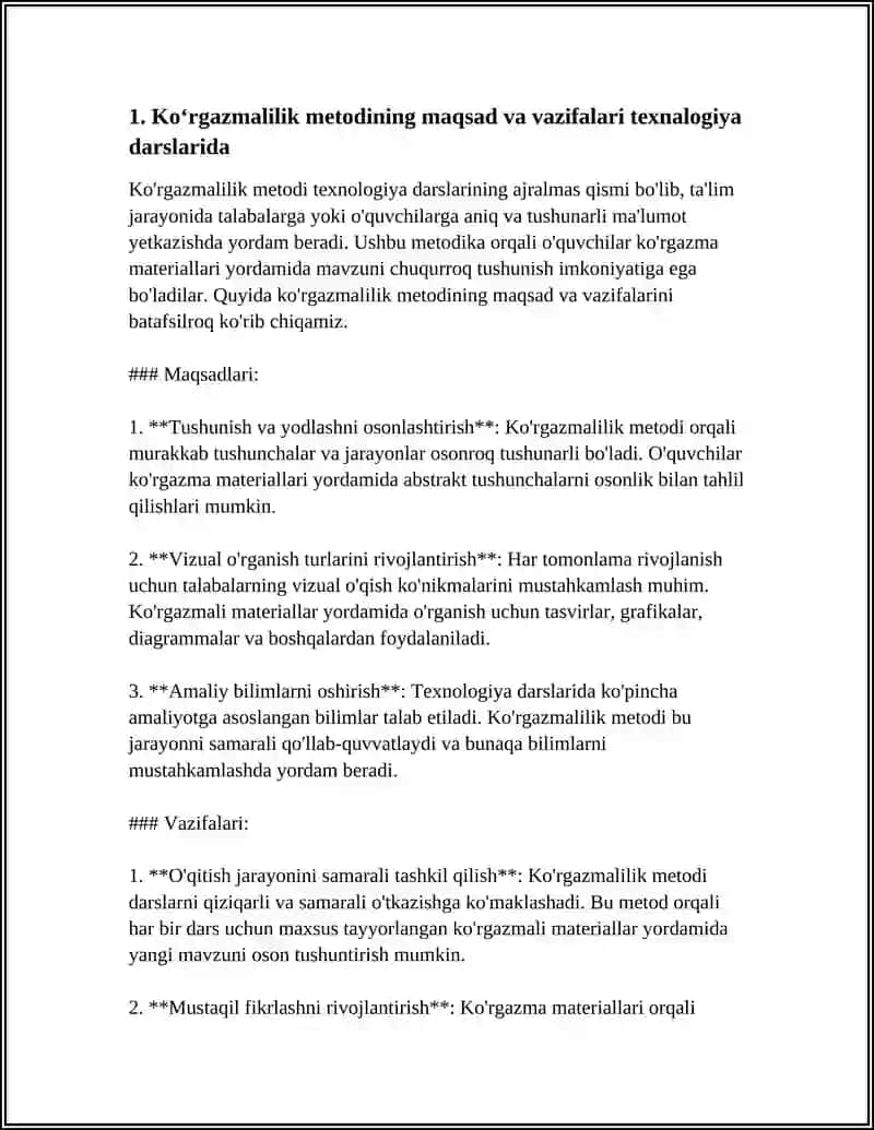TEXNALOGIYA DARSLARIDA KOʻRGAZMALILIK METODI 4