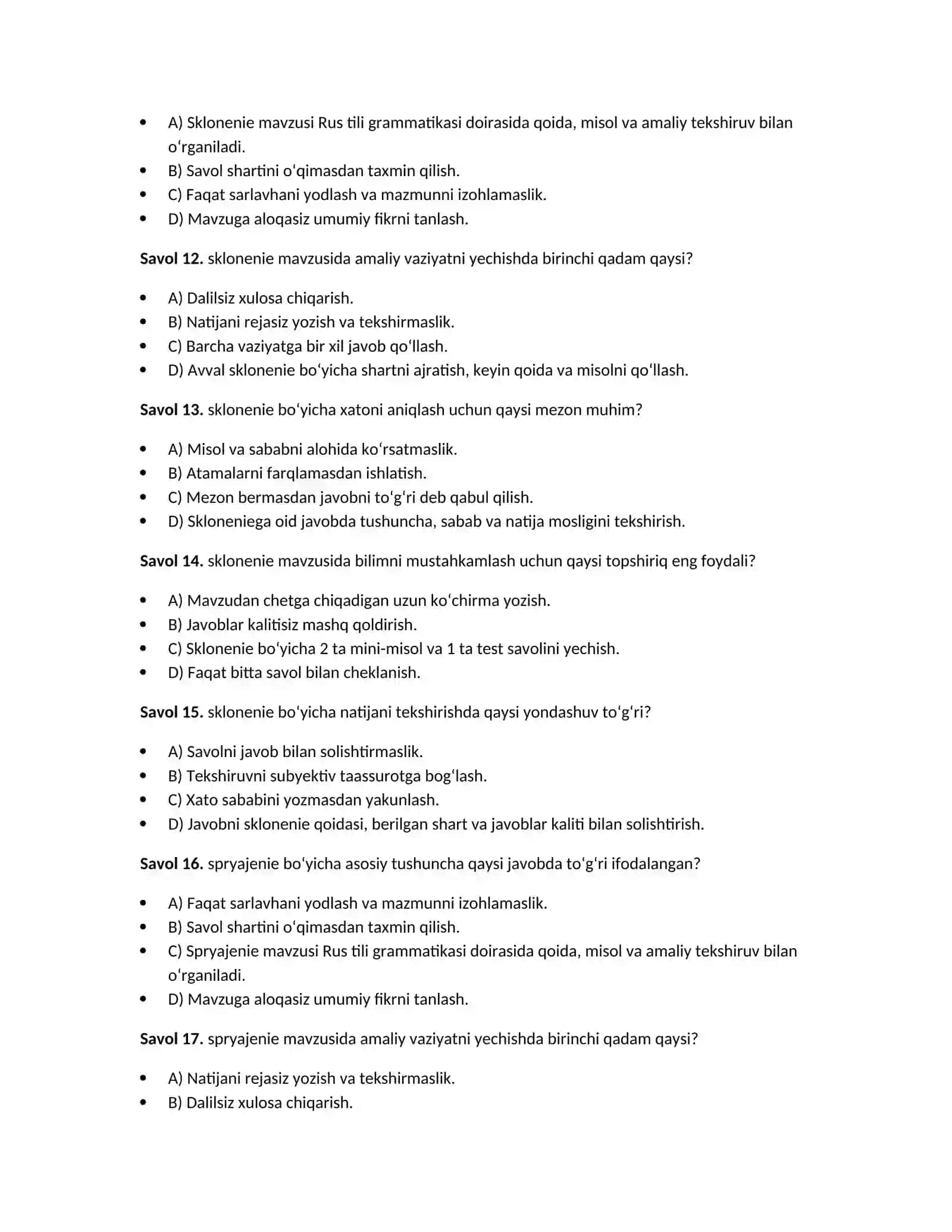 Rus tili grammatikasi — 100 test javoblari bilan 4