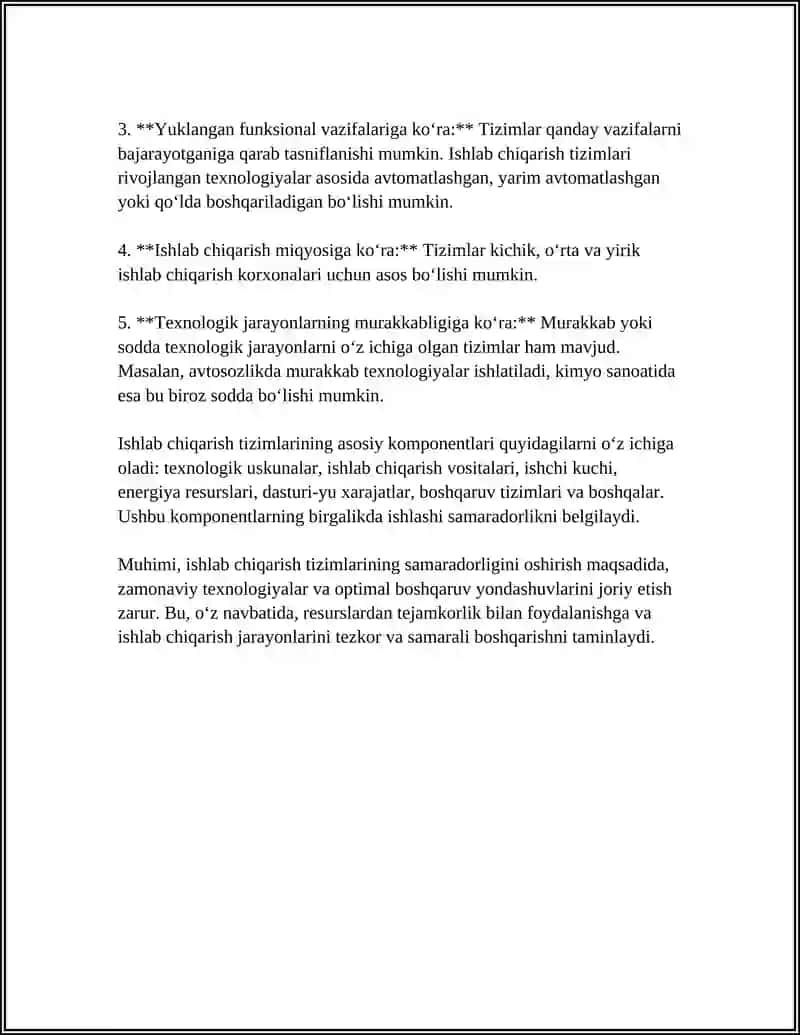 ISHLAB CHIQARISH TIZIMLARIGA REFERAT VA FORMULALAR 4