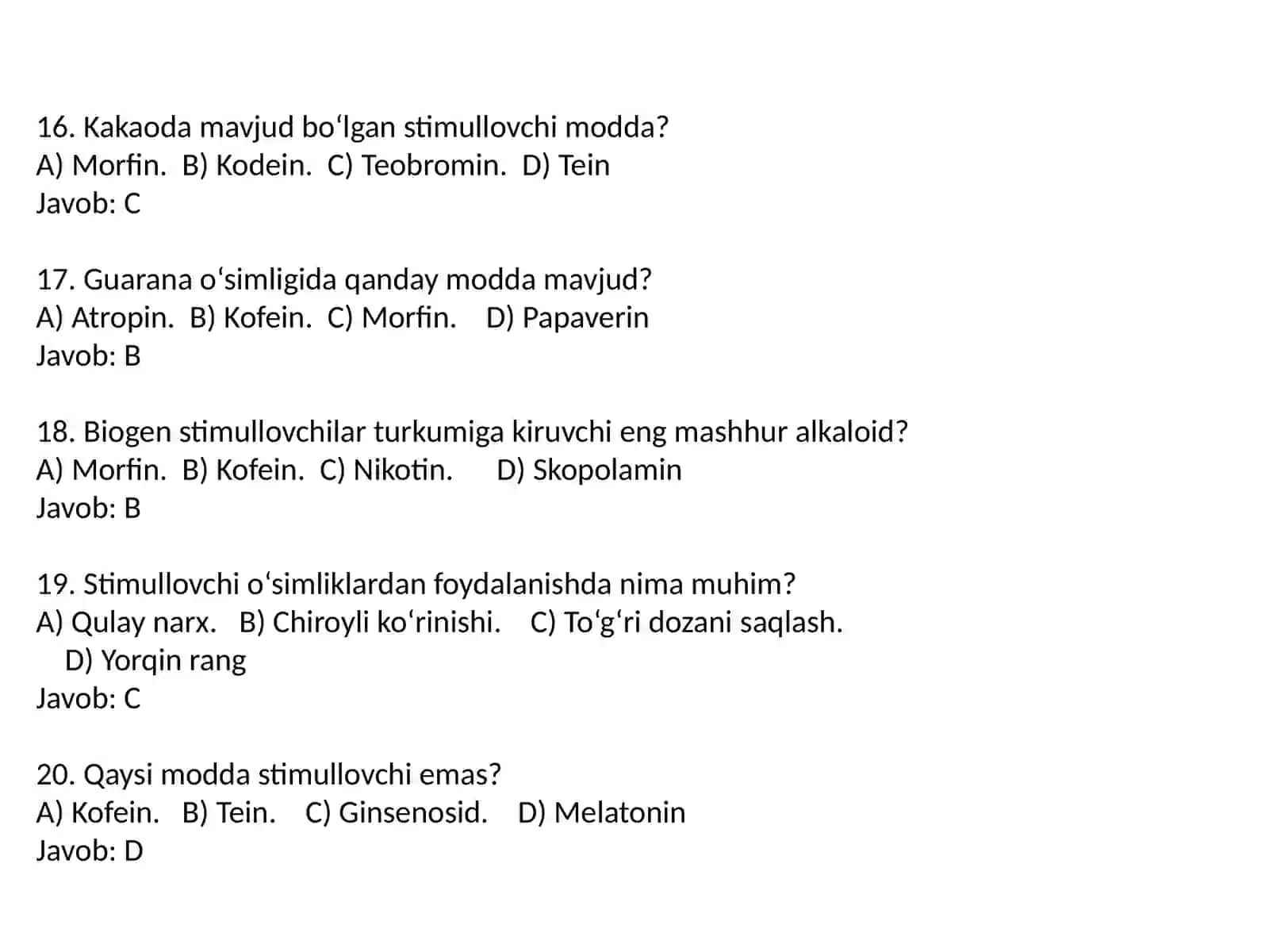 dorivor o'simliklar haqida test 4