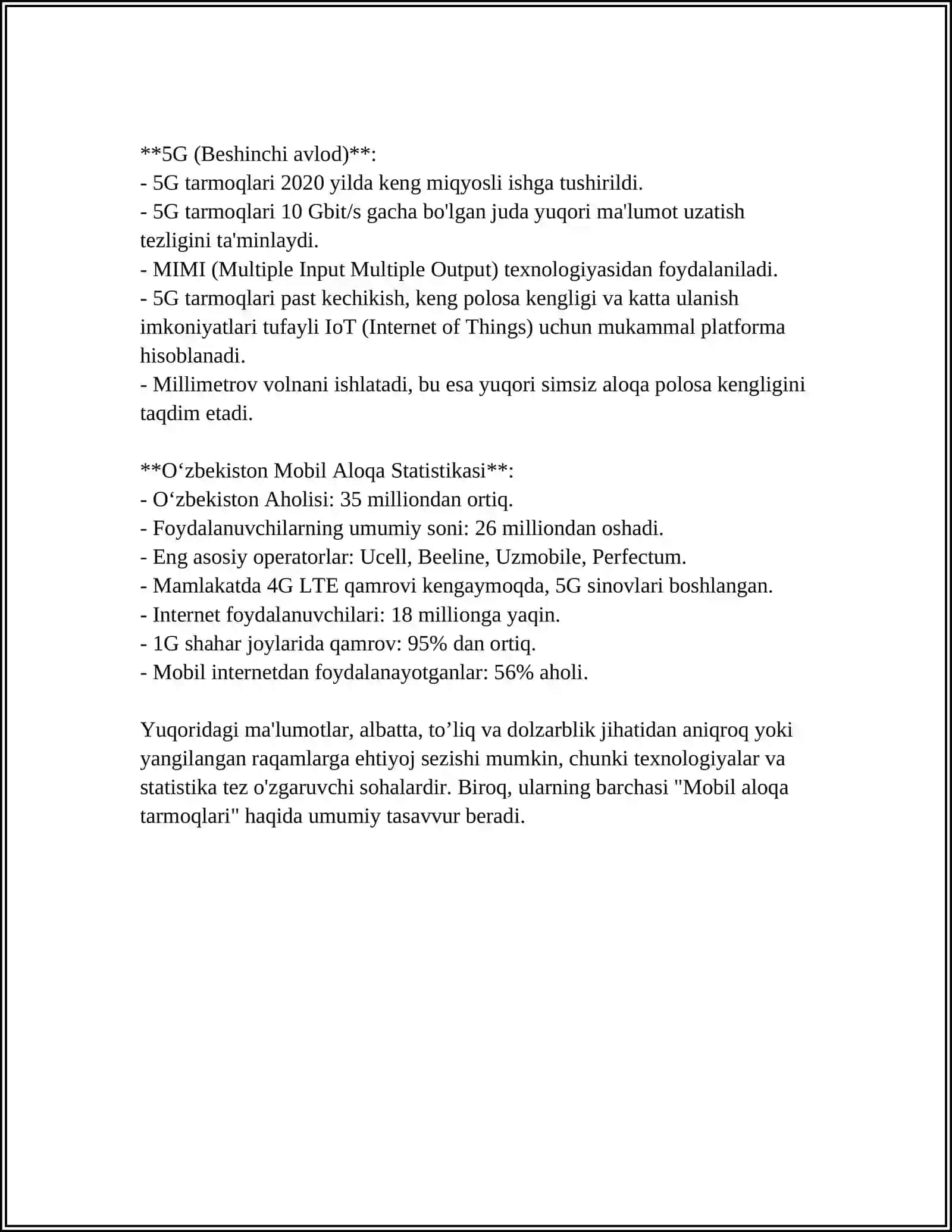 Mobil aloqa tarmoqlari 4