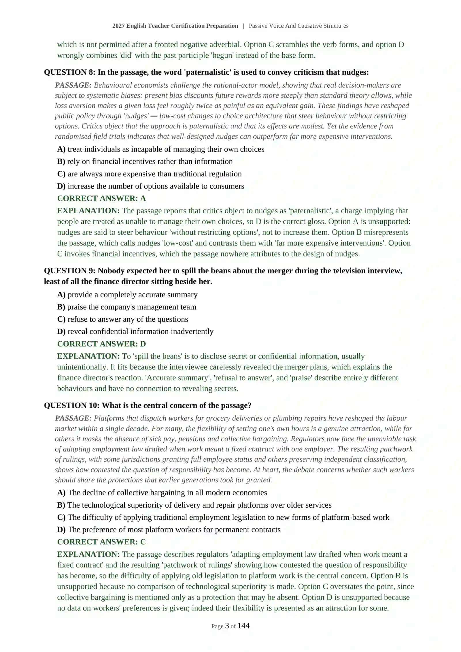 English Teacher Certification Preparation - Passive Voice And Causative Structures 4