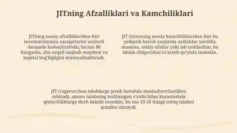 Zaxira menejmenti. JIT (Just – in – Time) 4