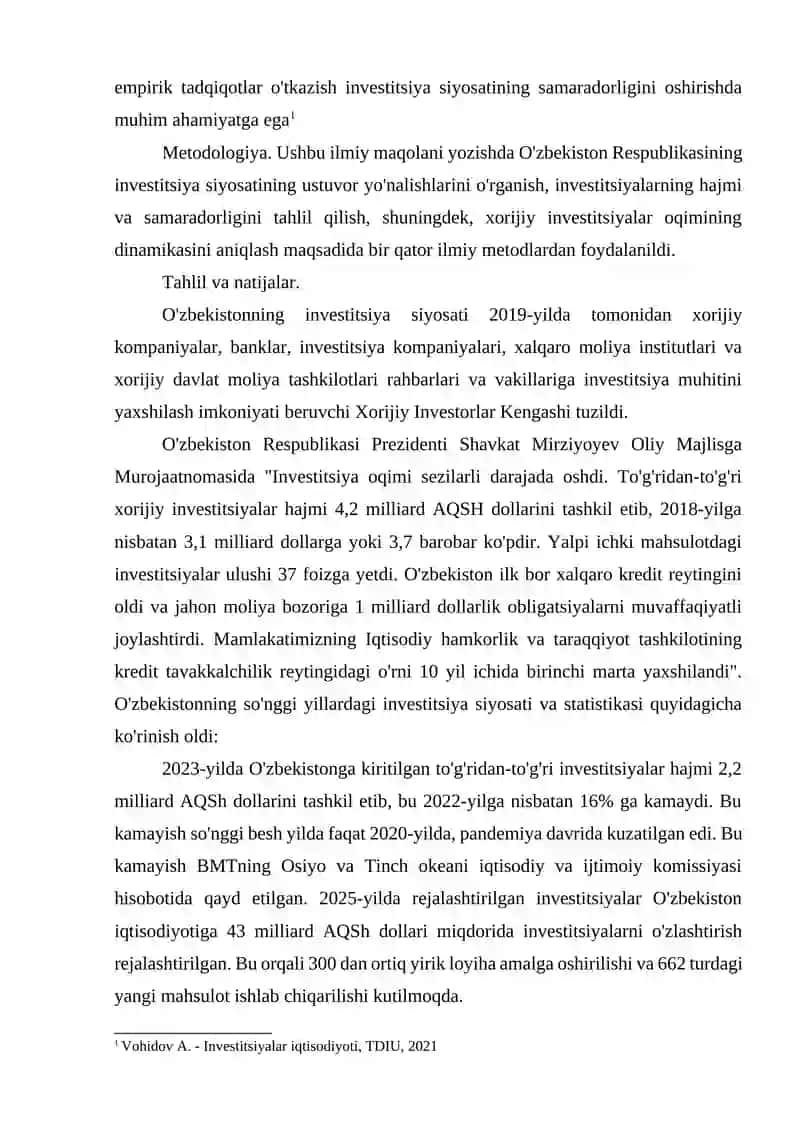 OʻZBEKISTON RESPUBLIKASINING INVESTITSIYA SIYOSATI 4