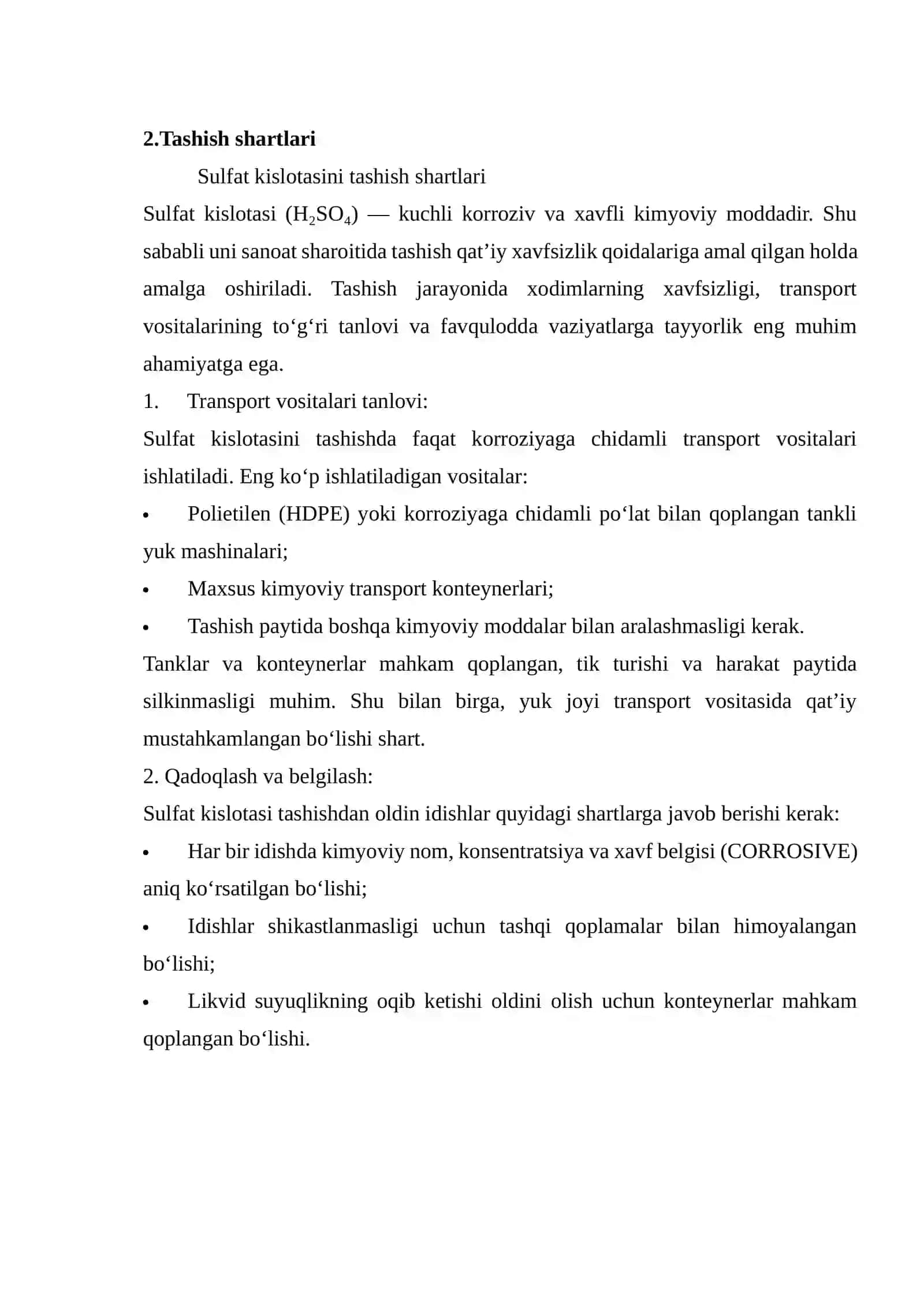 Sulfat kislotasi sanoatda saqlash va tashish 4