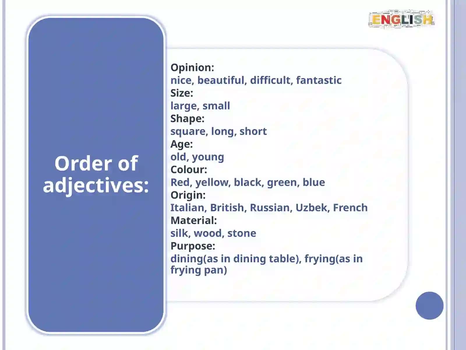 Types of adjective 4