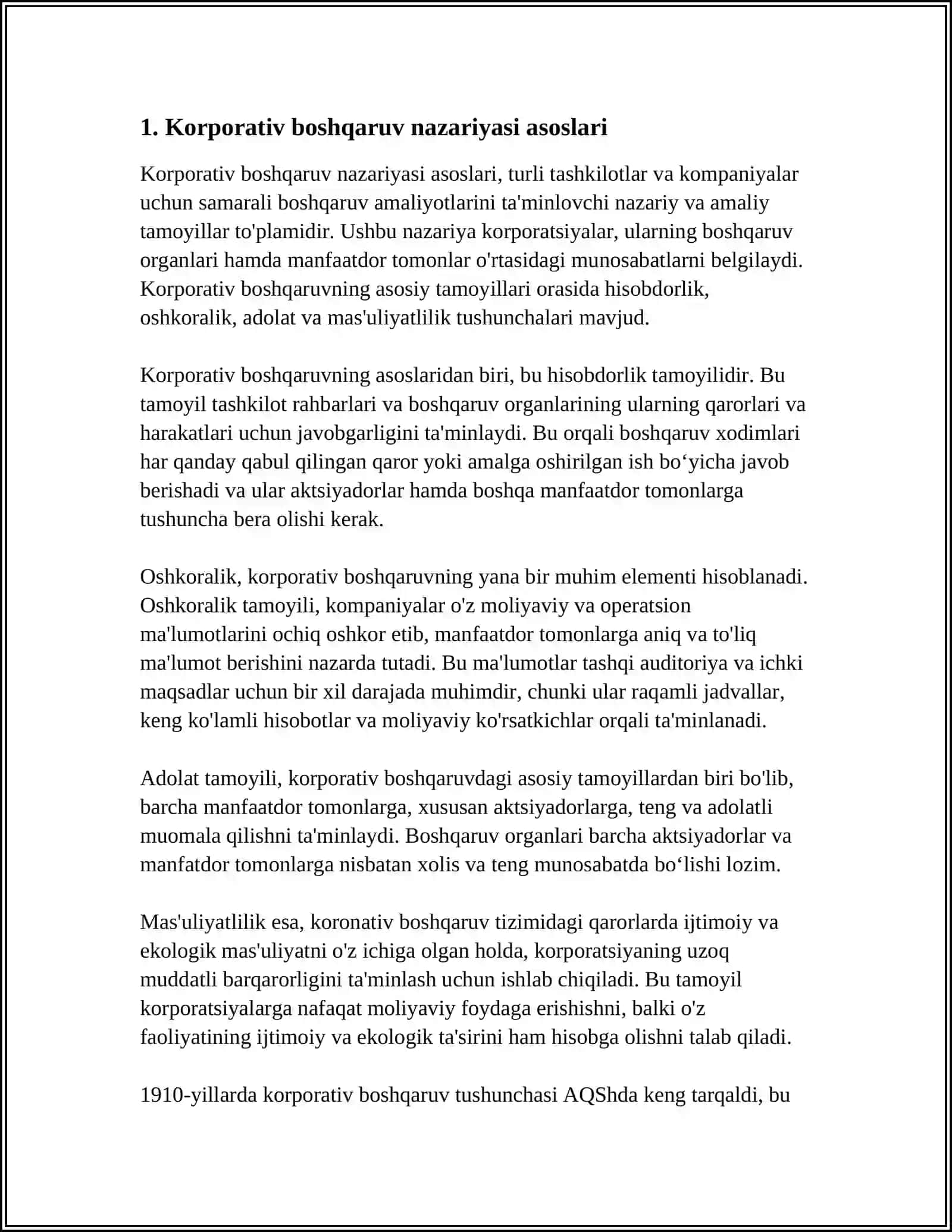 KORPORATIV BOSHQARUV NAZARIYASI, UNING SOLISHTIRMA TAHLILI 4