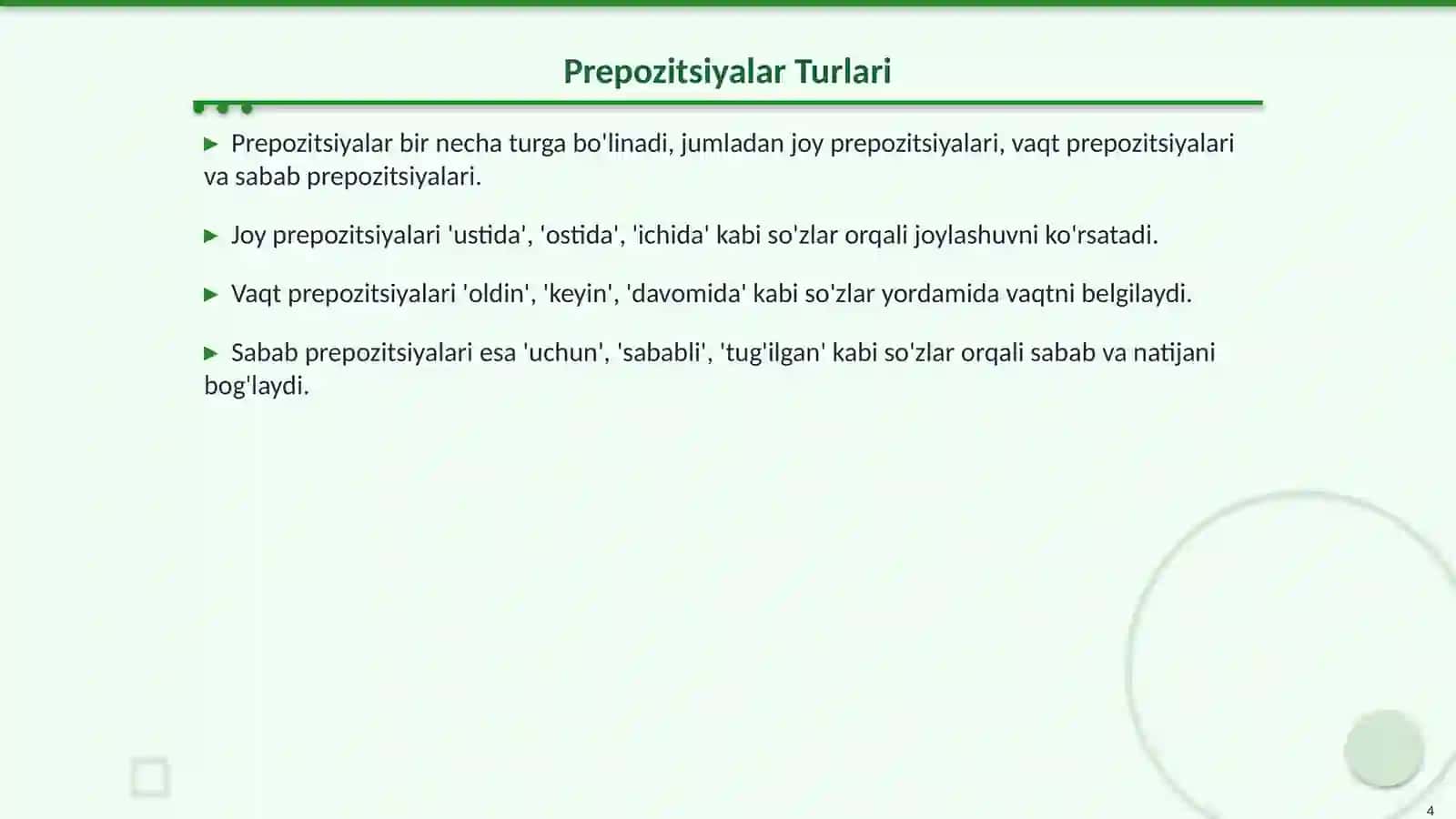 Prepozitsiyalar va Ularning Turlari 4