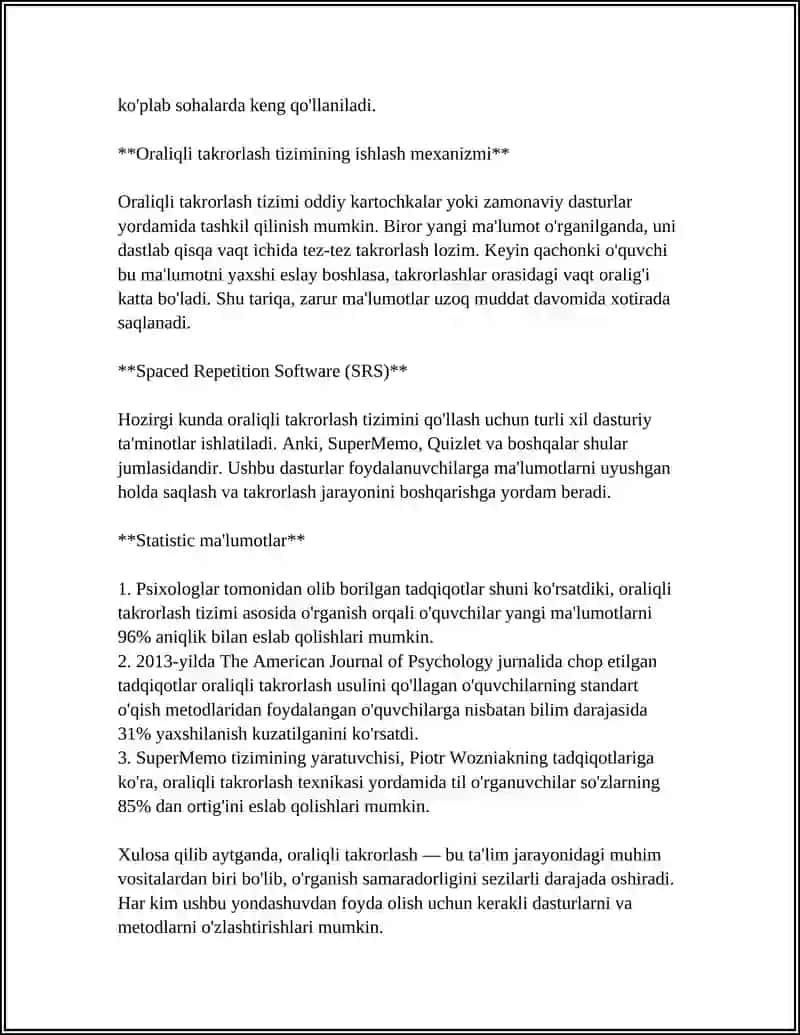 XOTIRANI OʻRGANISH METODLARI 4