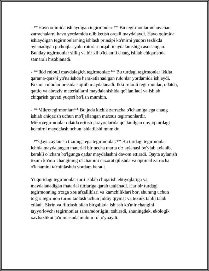Koʻmir changini tayyorlovchi tegirmonlar 4