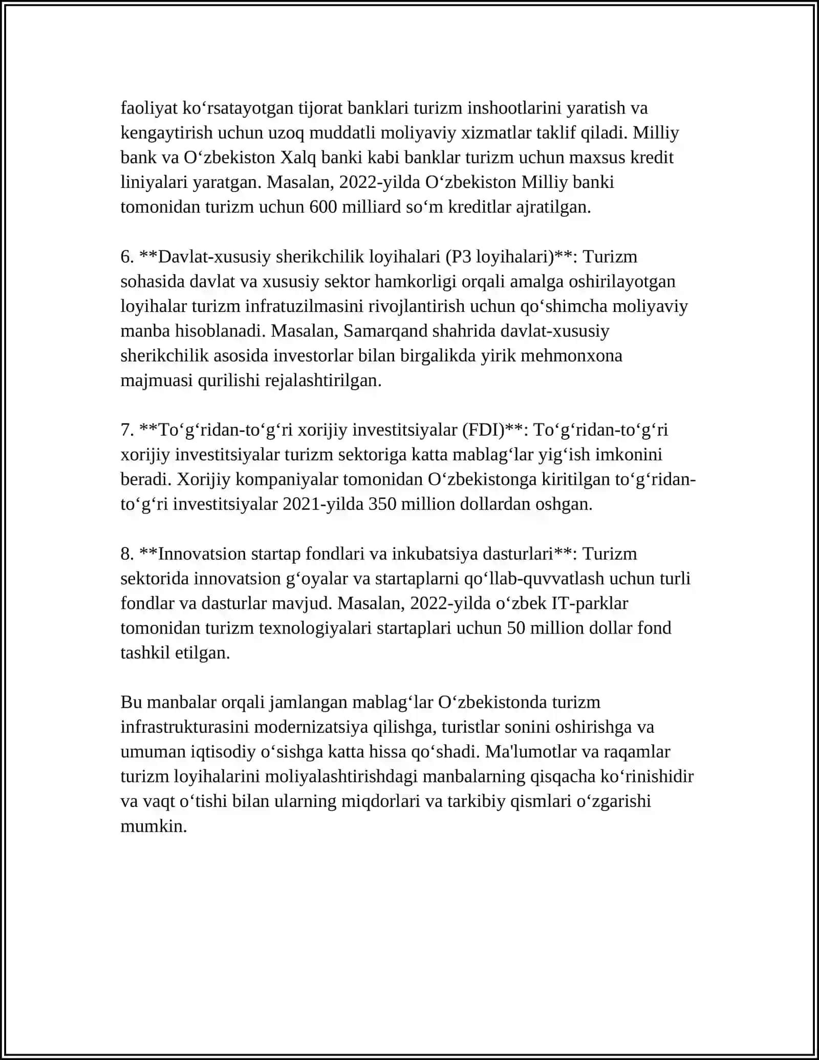 TURIZMDA INVESTITSIYA VA MOLIYAVIY MAXANIZMLAR 4