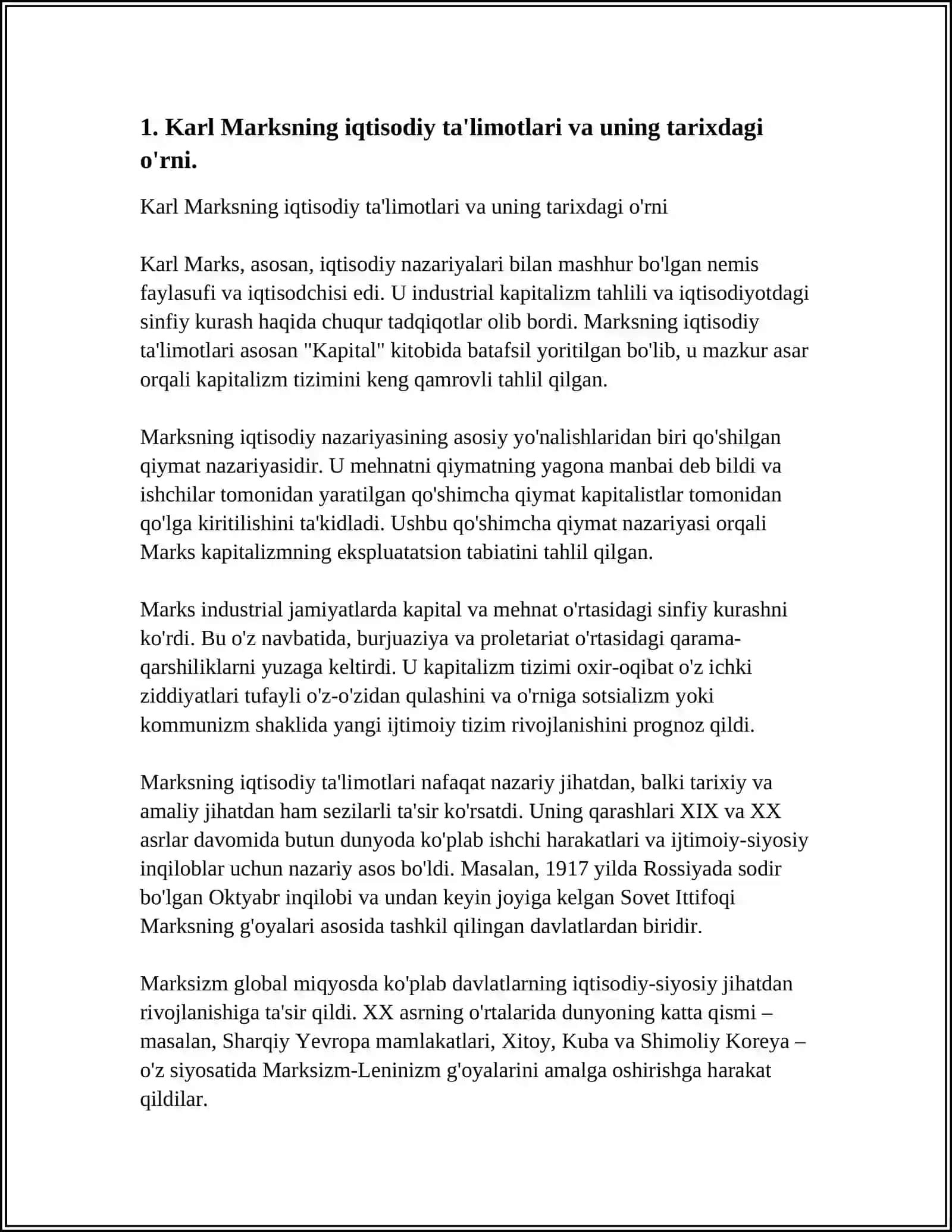 KARL MARKS VA MARKSIZM: KAPITALIZM TANQIDI VA SINFIY KURASH 4