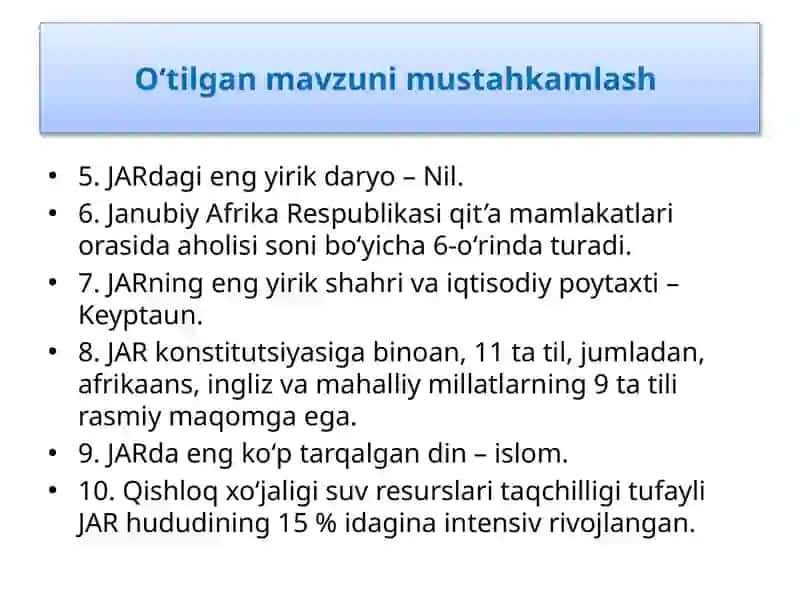 O‘tilgan mavzuni mustahkamlash 4