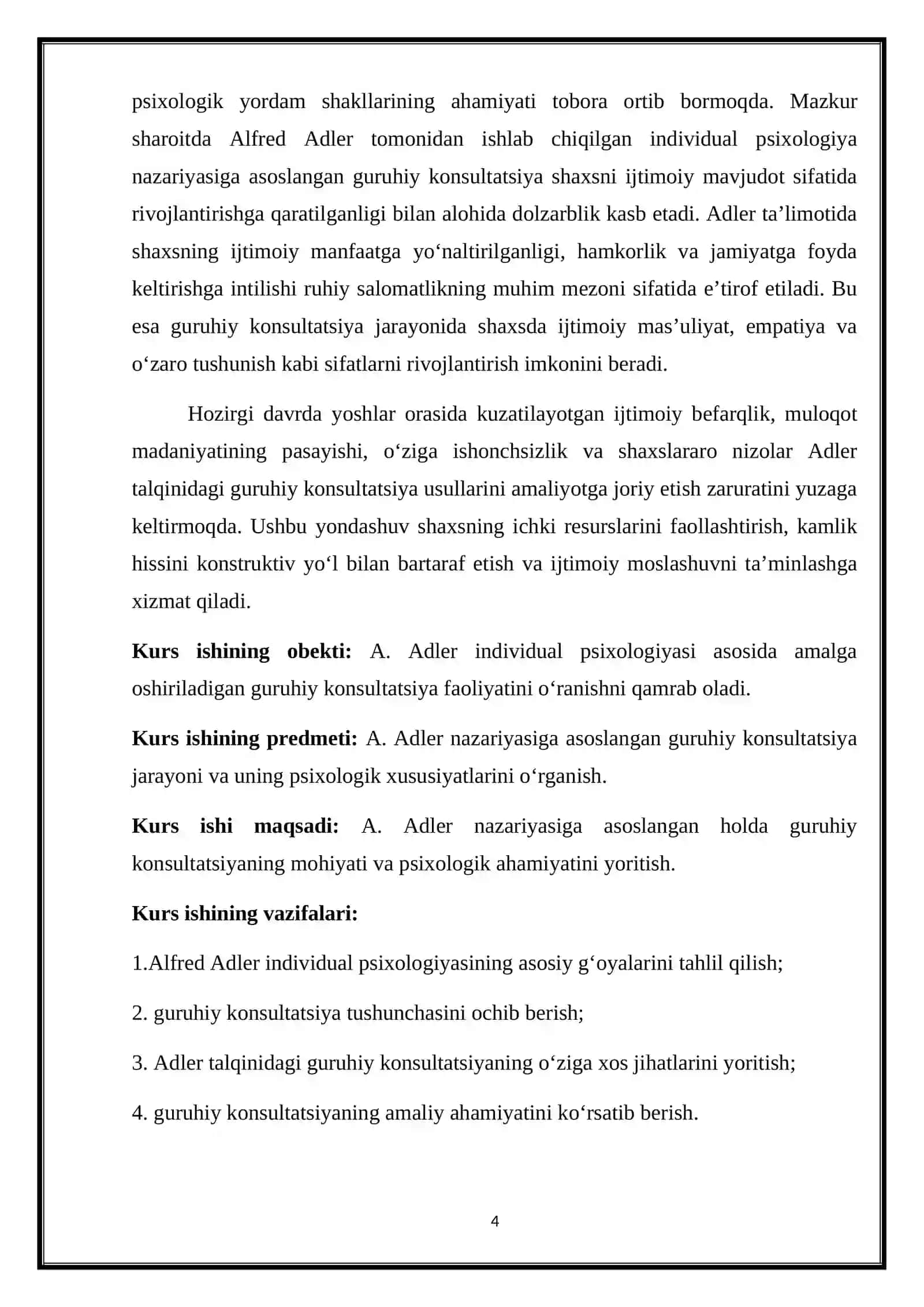A.Adler talqinidagi guruhiy konsultatsiya 4