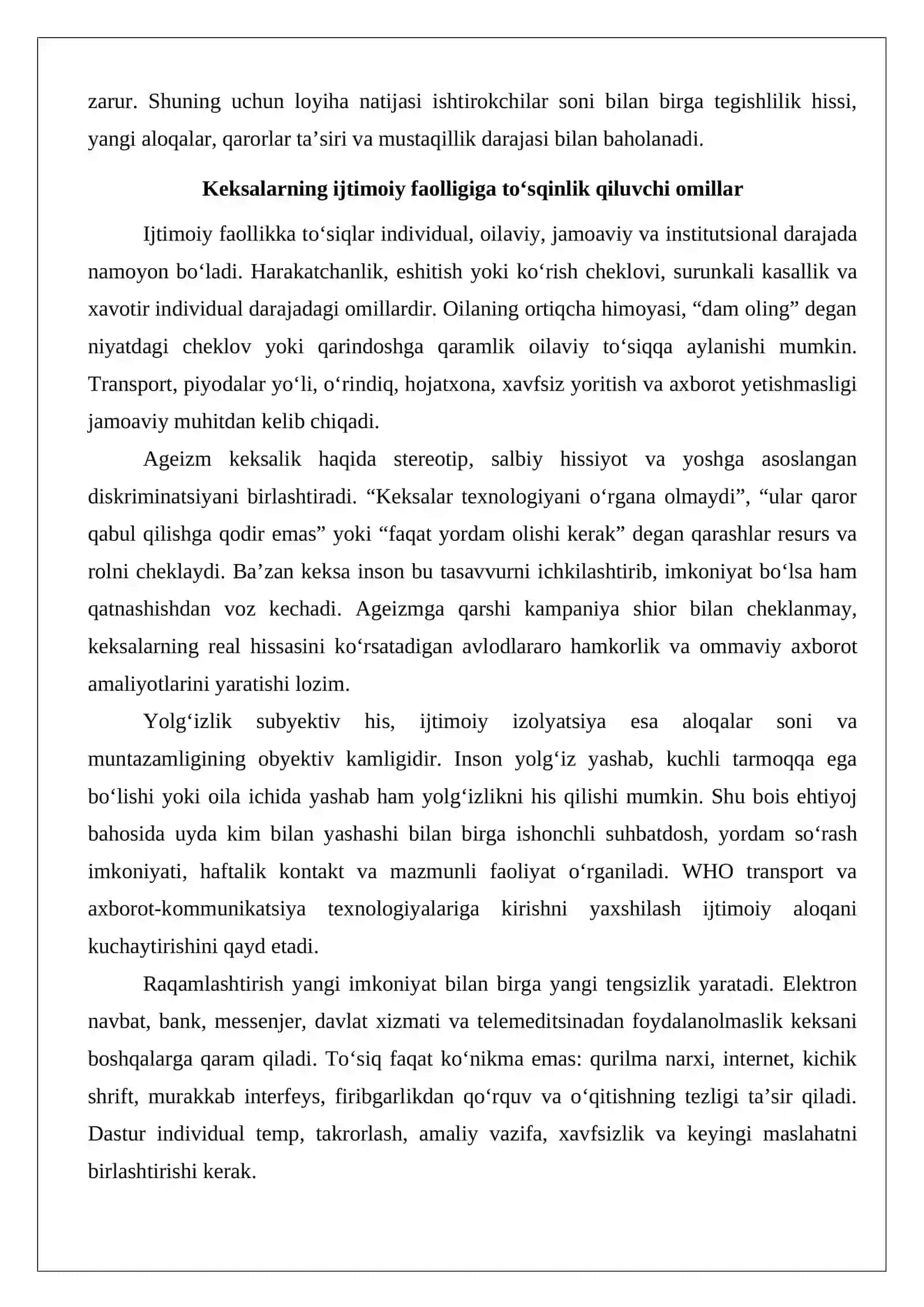 Keksalarning ijtimoiy faolligini oshirish va ularni jamiyatga integratsiyalashda qanda 4